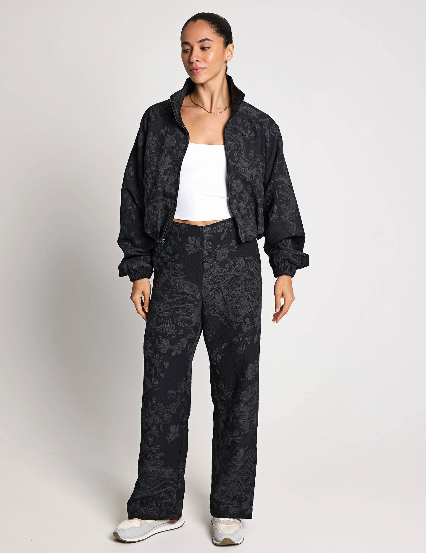 Layered Knit Construction Elastic Free Hemline Sportswear Collection Jacquard Track Pants - Black/Anthracite