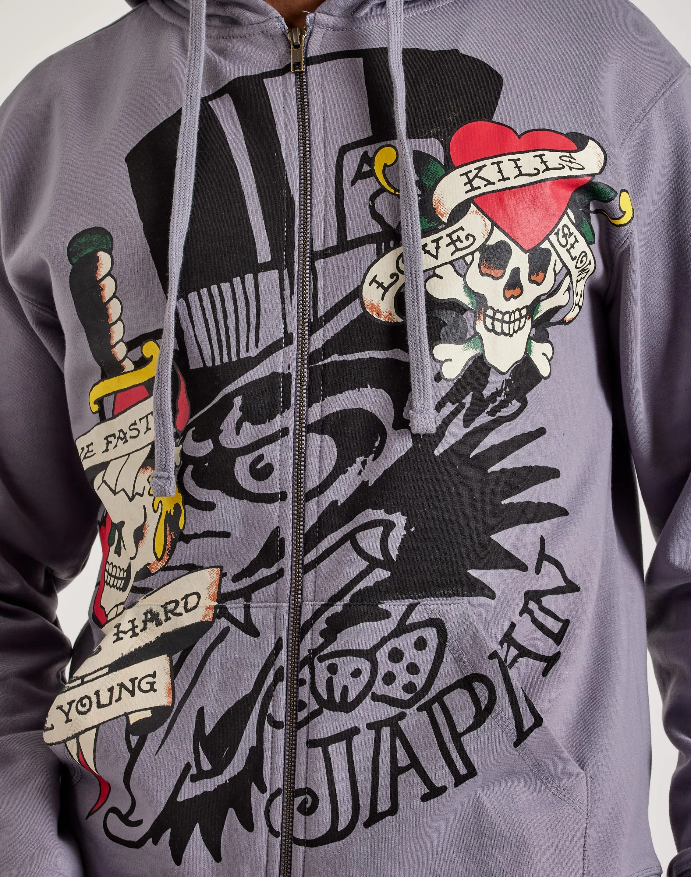 Ed Hardy Skull Full-Zip Hoodie Reflective accents