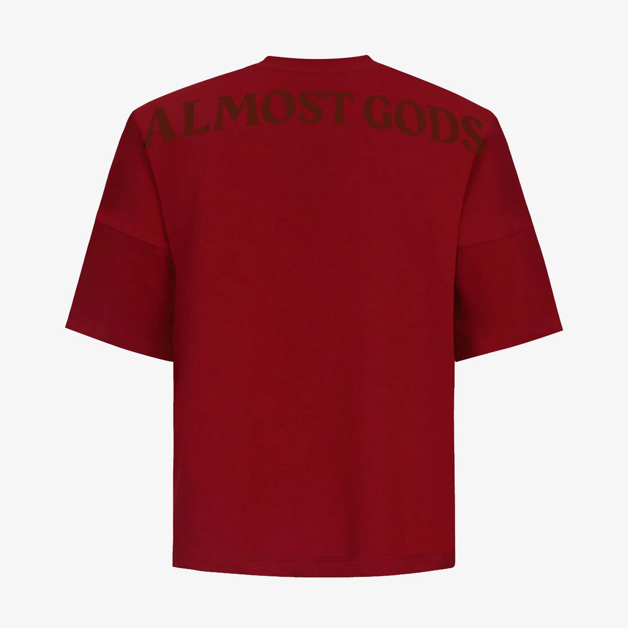 ALMOST GODS | LOGO DROP SHOULDER TEE { RED TensionAdjustedWaistband Love Energy