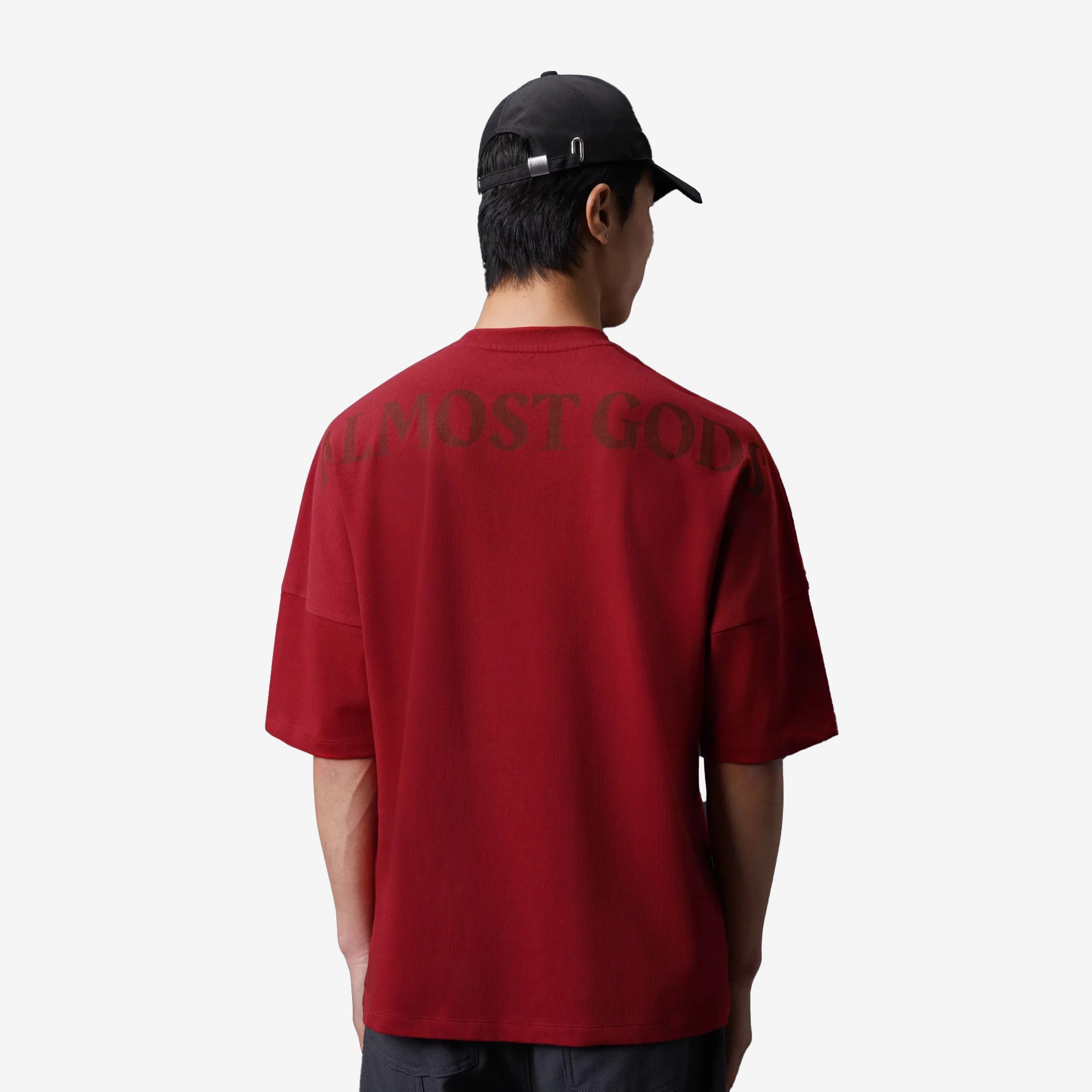ALMOST GODS | LOGO DROP SHOULDER TEE { RED Love Glow LowMaintenance