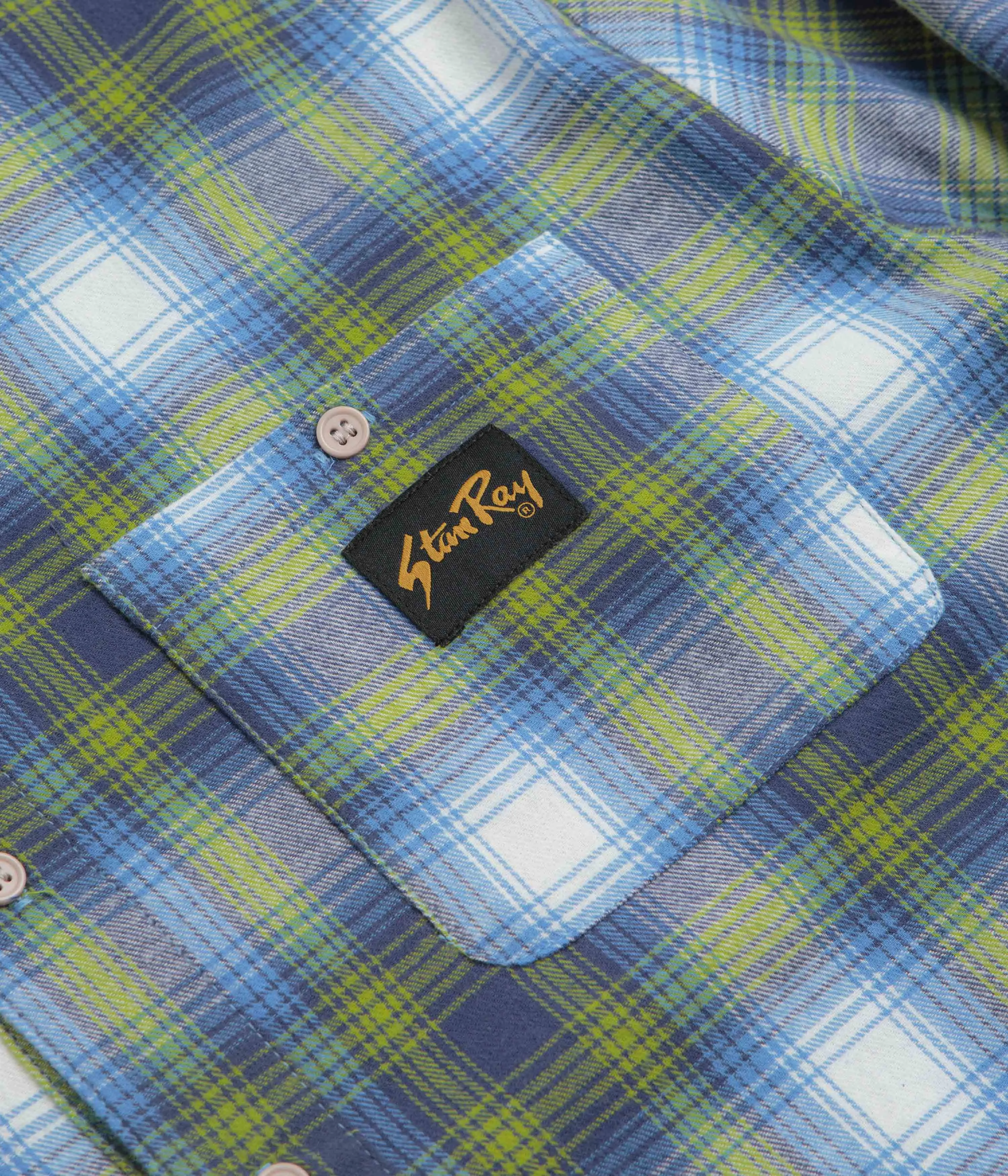 Roll-Up Sleeve Stan Ray Flannel Shirt - Bright Blue Plaid