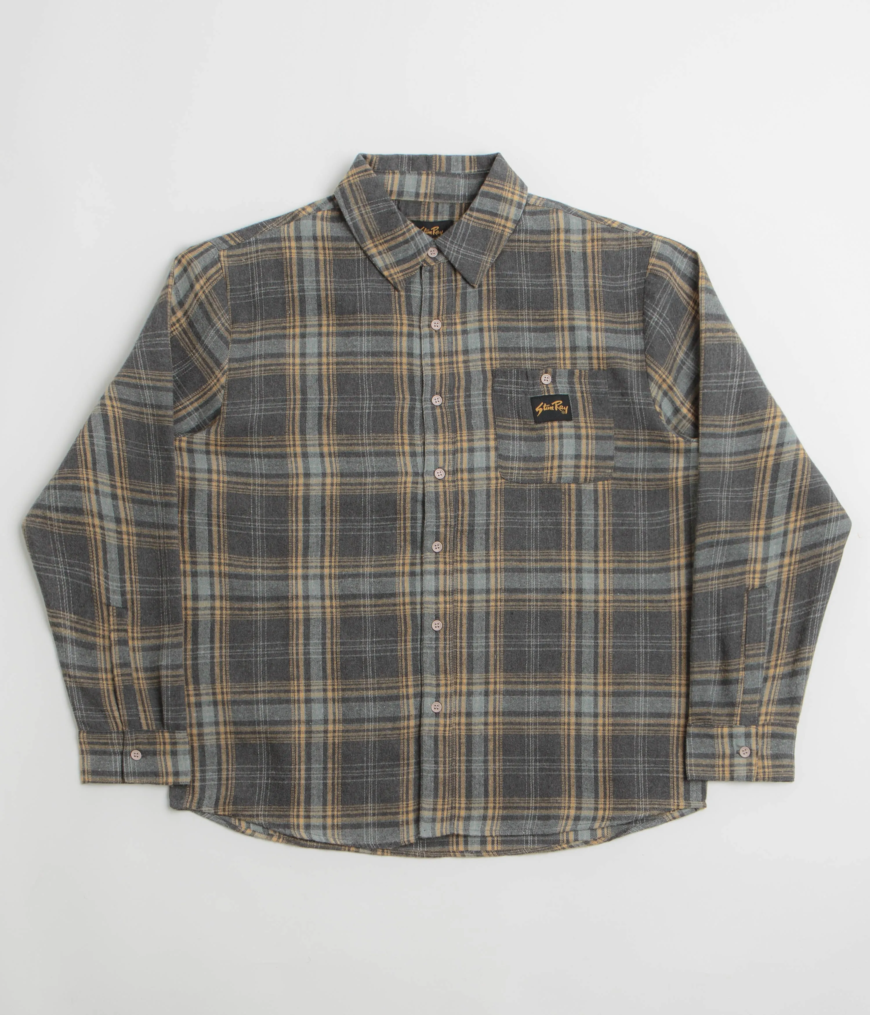 Stan Ray Flannel Shirt - Charcoal Plaid Pocket Detailing