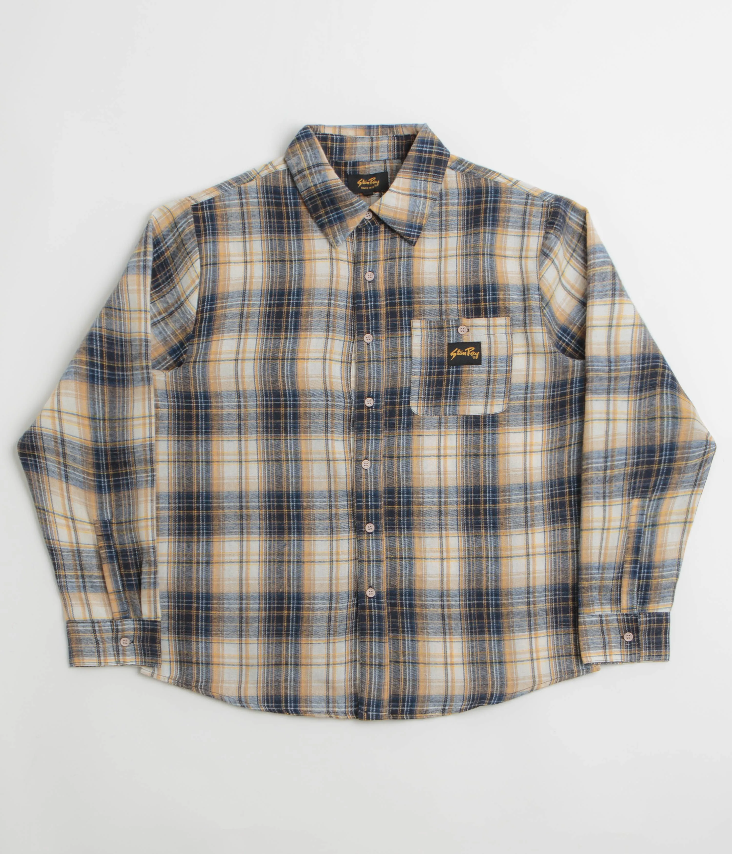 Stan Ray Flannel Shirt - Navy Plaid / White Flexible Shoulder Construction