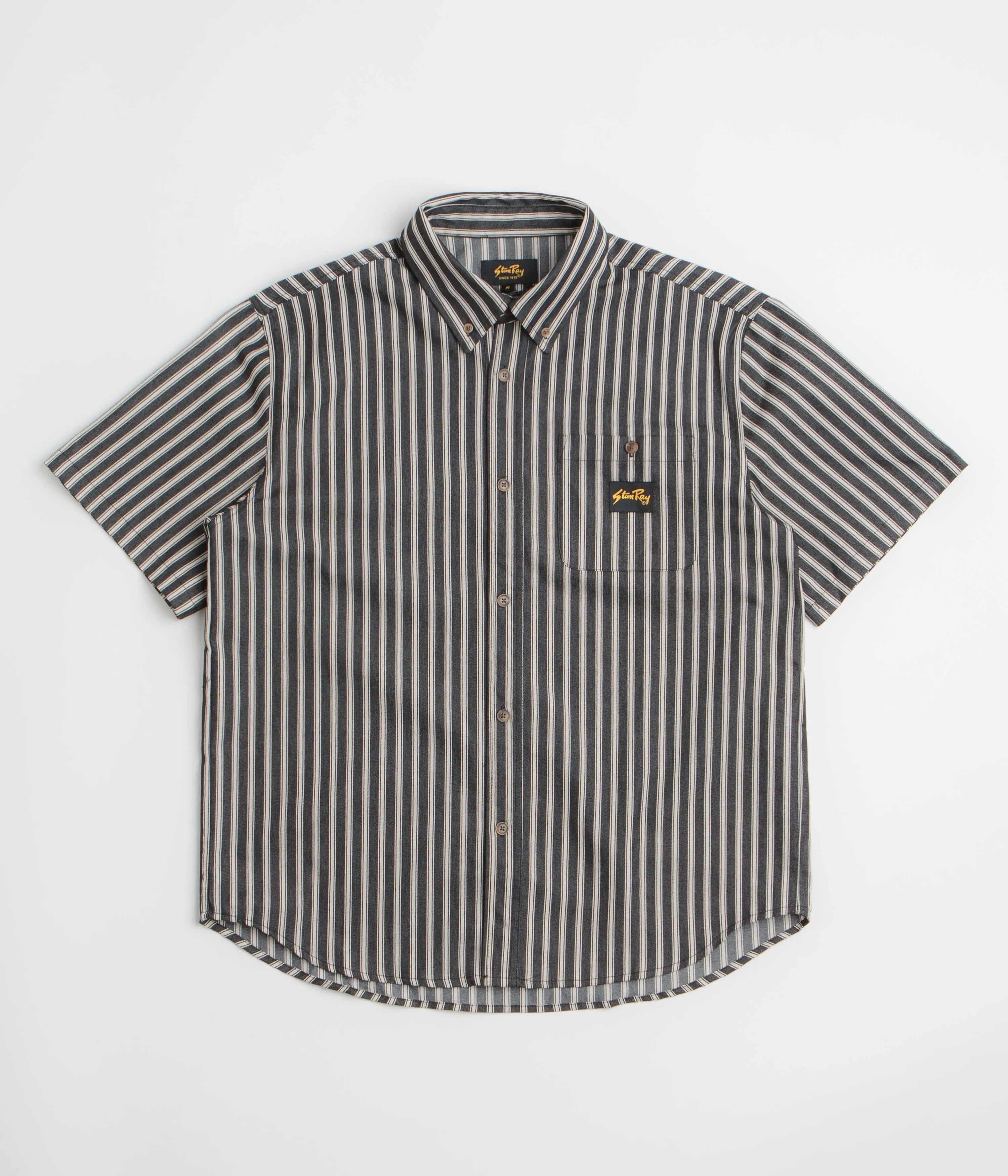 Fade Resistant Stan Ray Short Sleeve Flannel Shirt - Charcoal Stripe