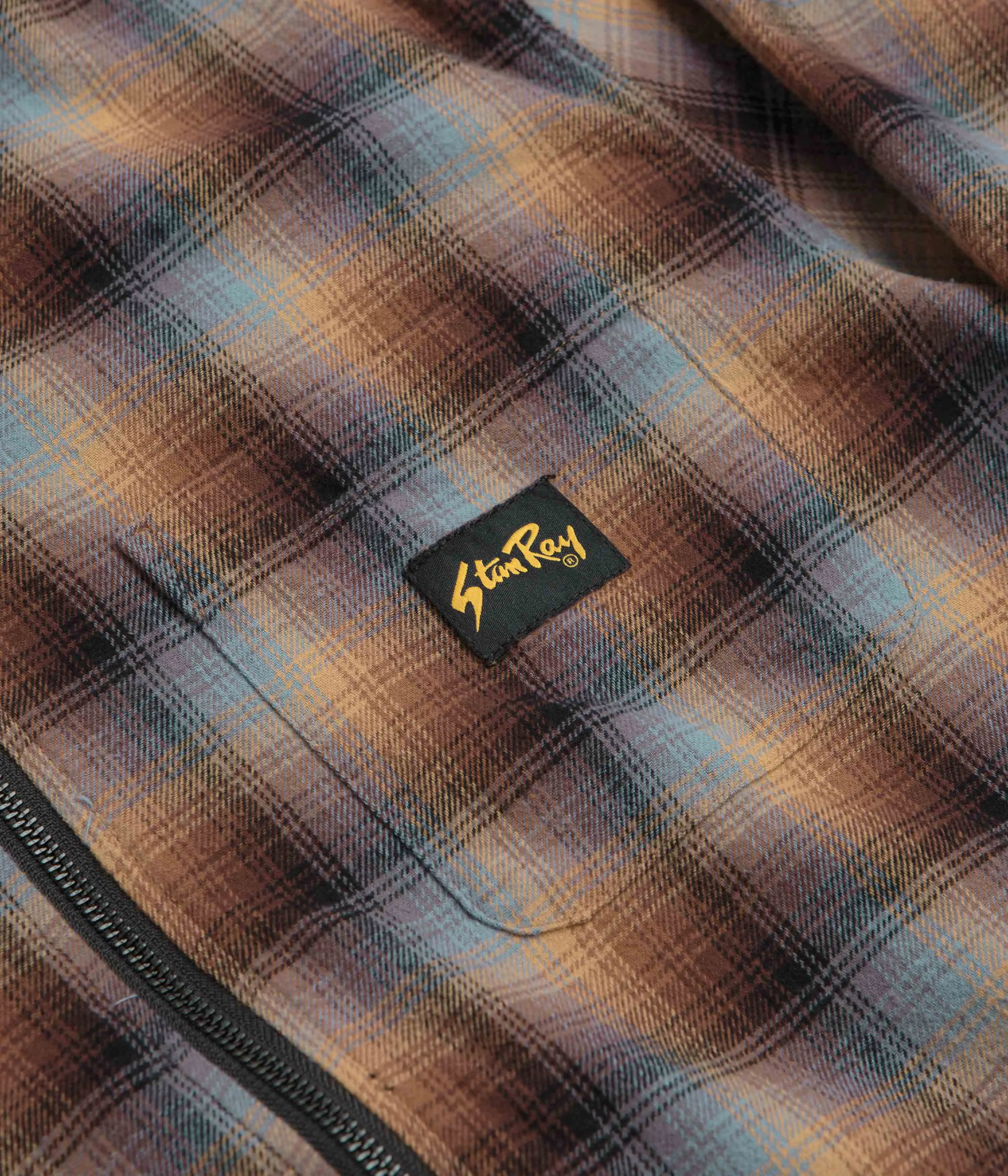 Mountain Escape Dynamic Design Stan Ray Zip Shirt - Brown / Blue Plaid