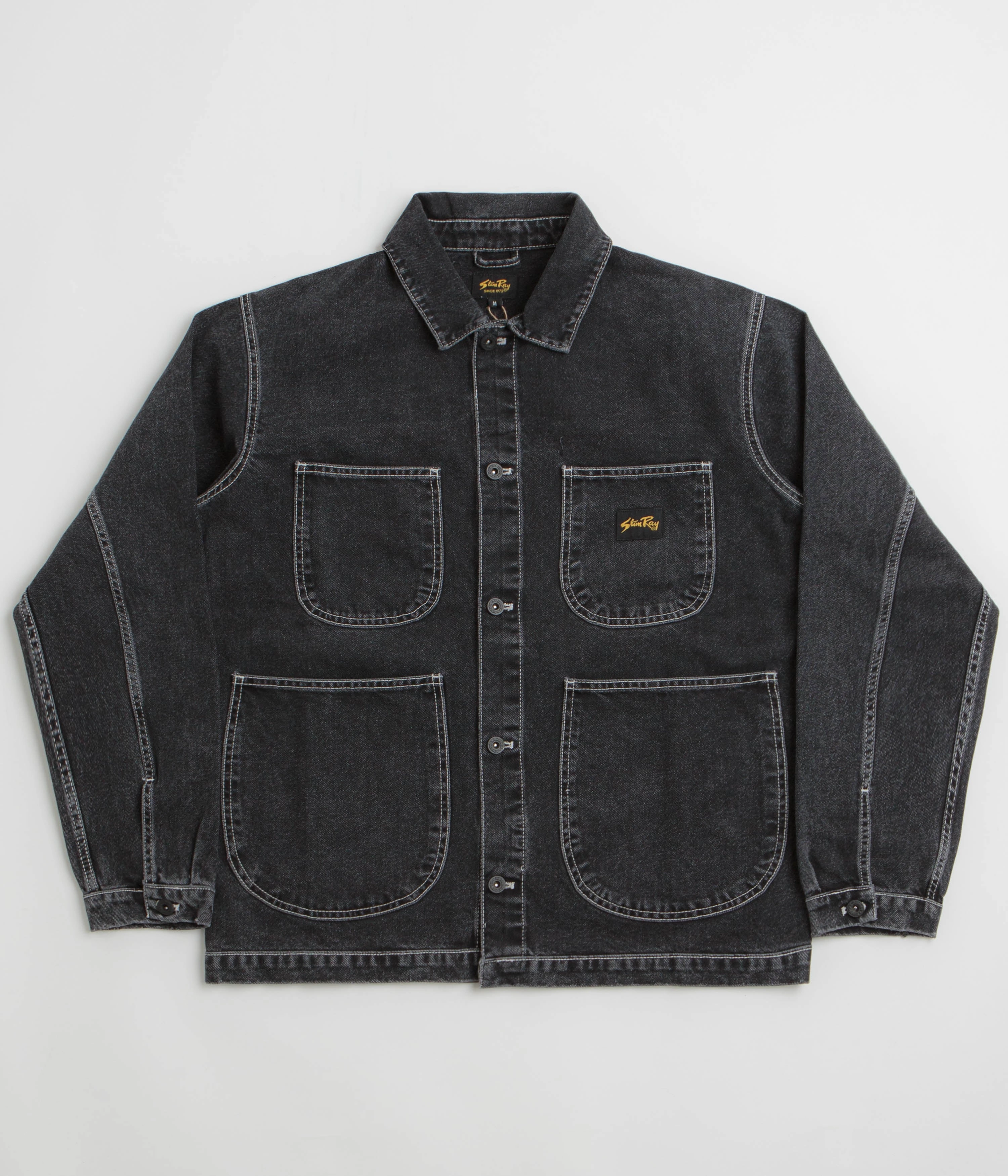 Reinforced Seams Stan Ray Coverall Jacket - Stonewashed Black Denim