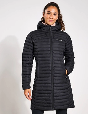 Nula Micro Jacket Long - Black Faux Fur Collar