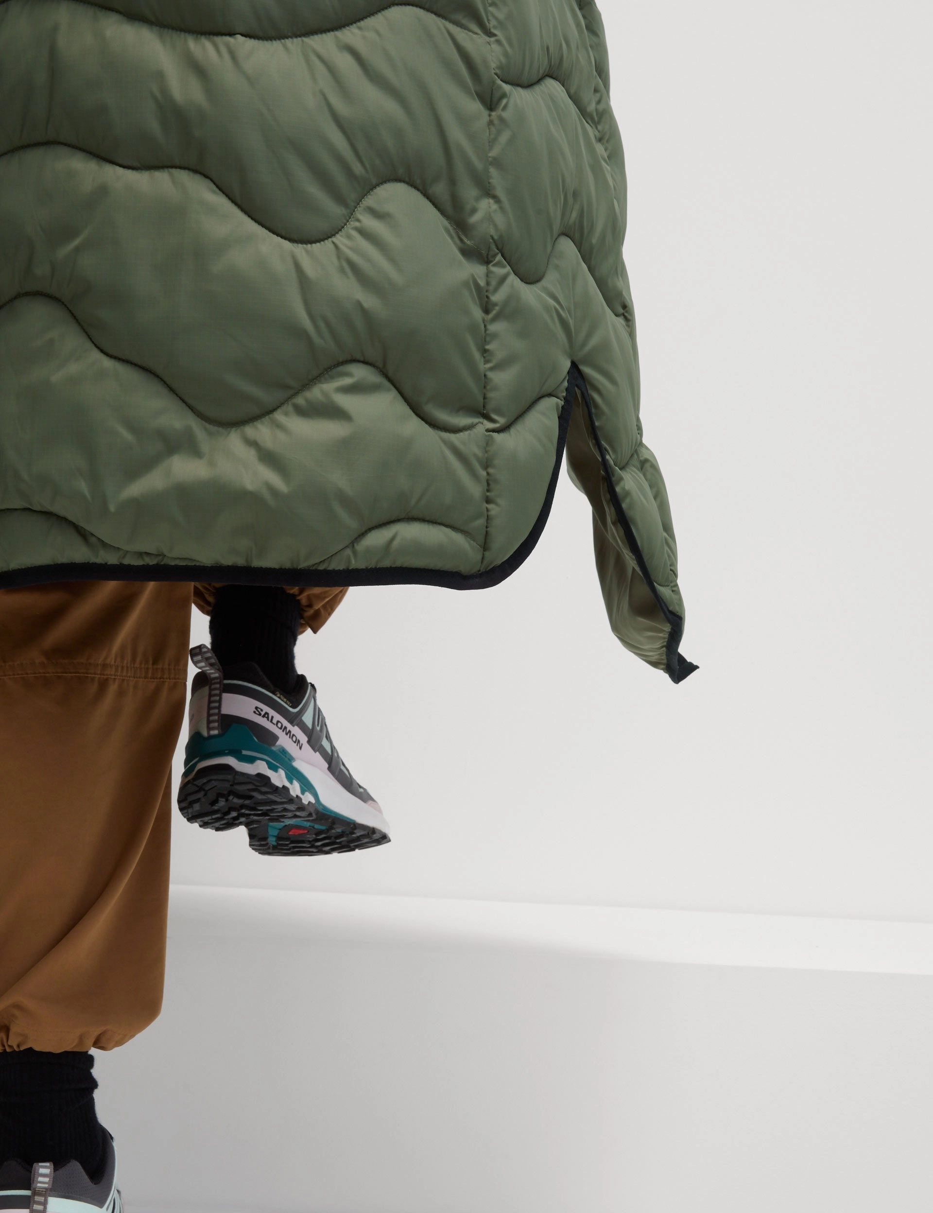 NonIrritatingSeams Windproof Hood Stormwear Quilted Hooded Longline Puffer Coat - Dark Khaki