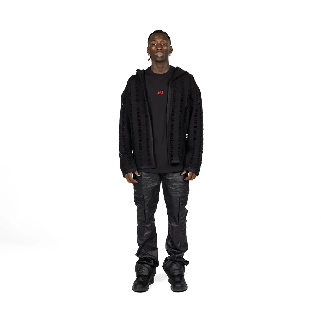 Hidden Pocket Compartments Iridescent effect 424 Black Laddering Hoodie - Black