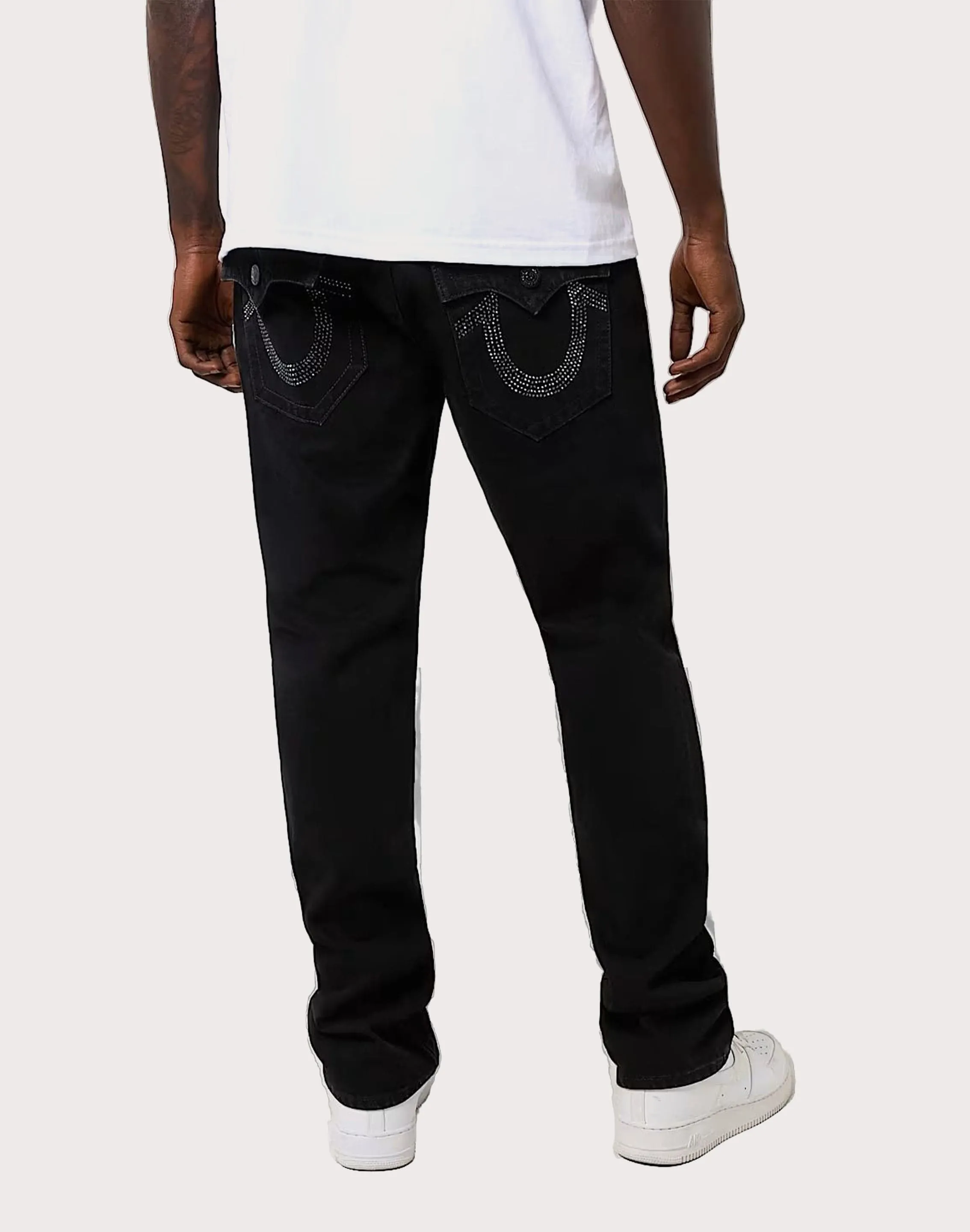 True Religion Ricky Crystal Logo Straight Fit Denim Jeans Warm Fit Hike Fit