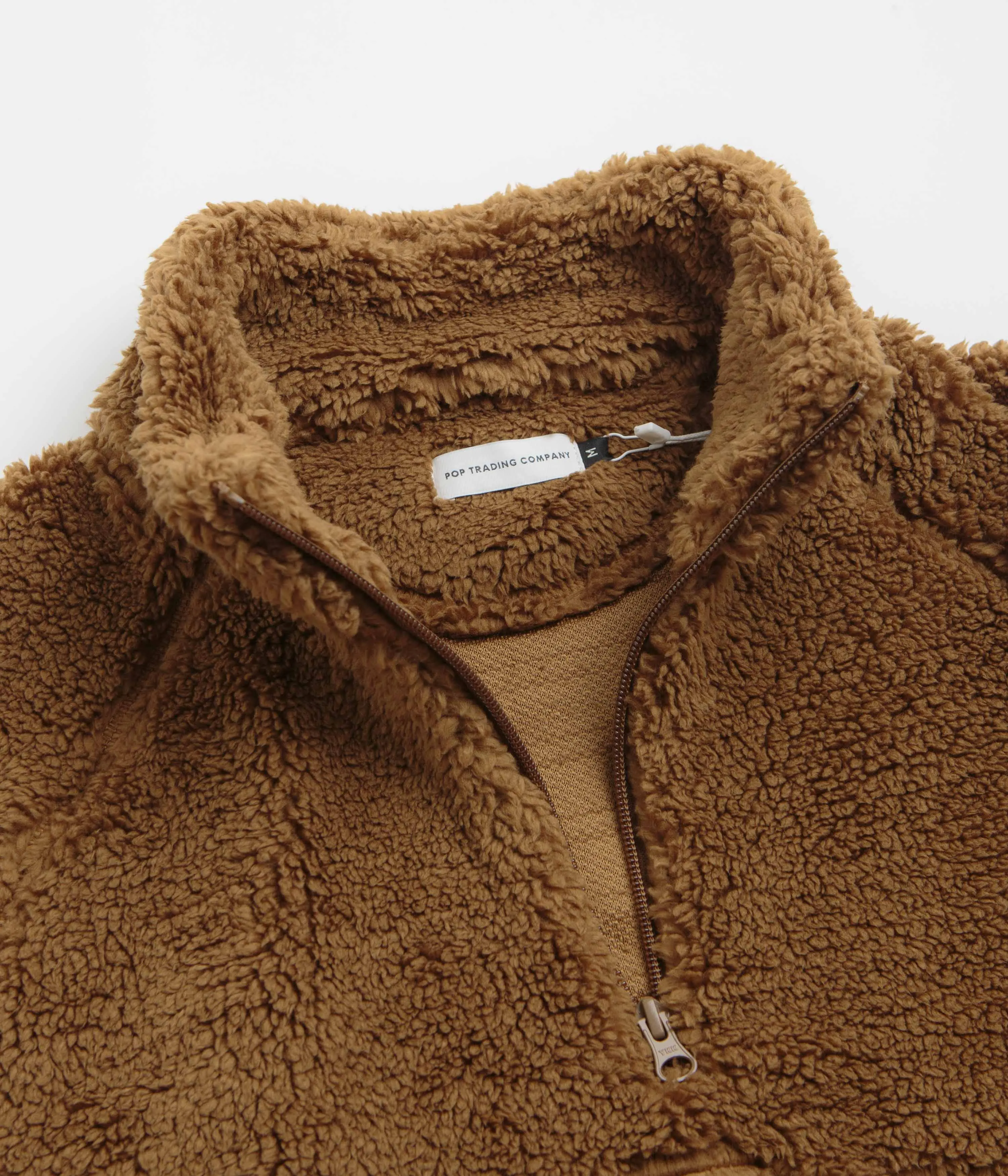 Pop Trading Company Polar 1/2 Zip Fleece Sweatshirt - Bison fuzzy texture