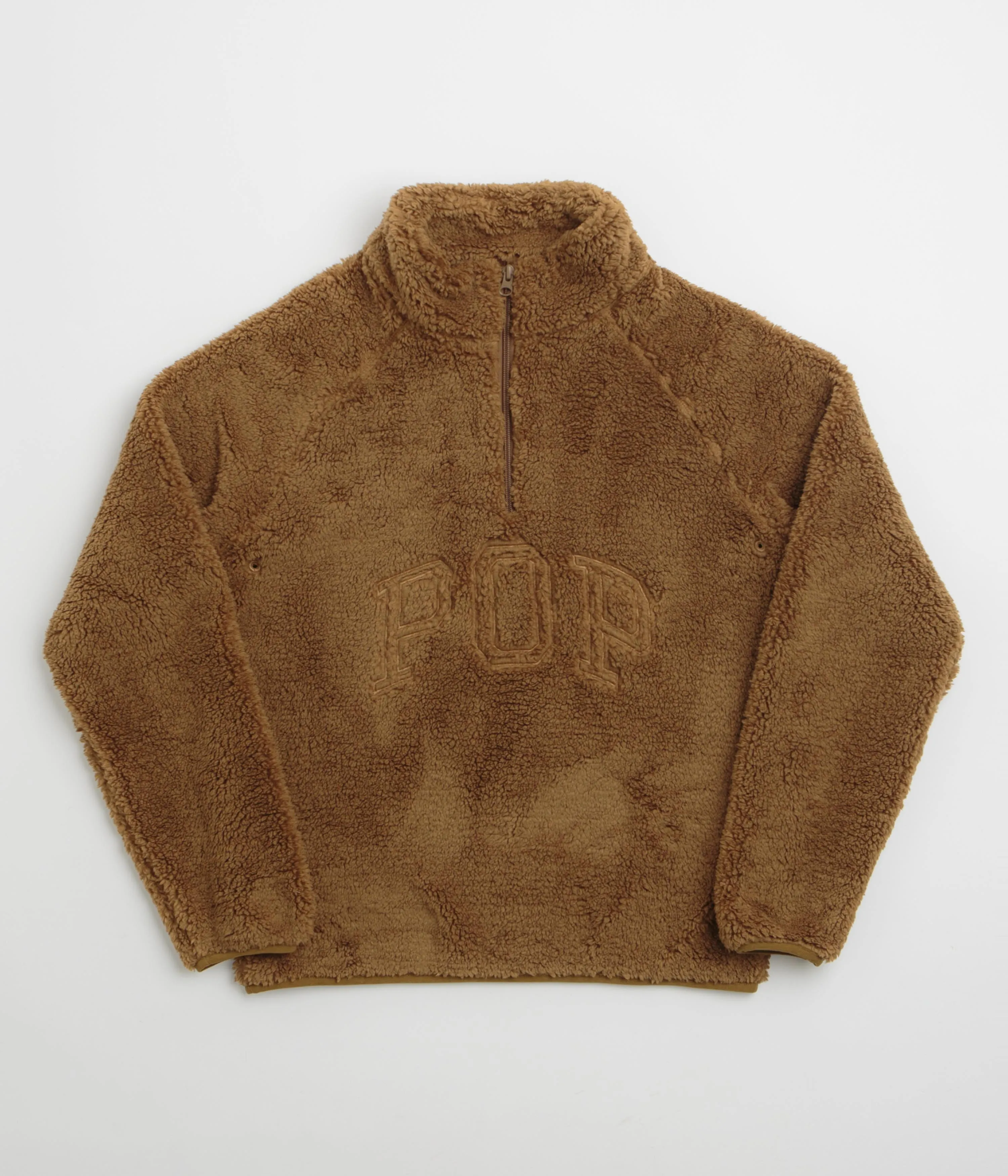 Pop Trading Company Polar 1/2 Zip Fleece Sweatshirt - Bison product thermal lining insulation Flannel