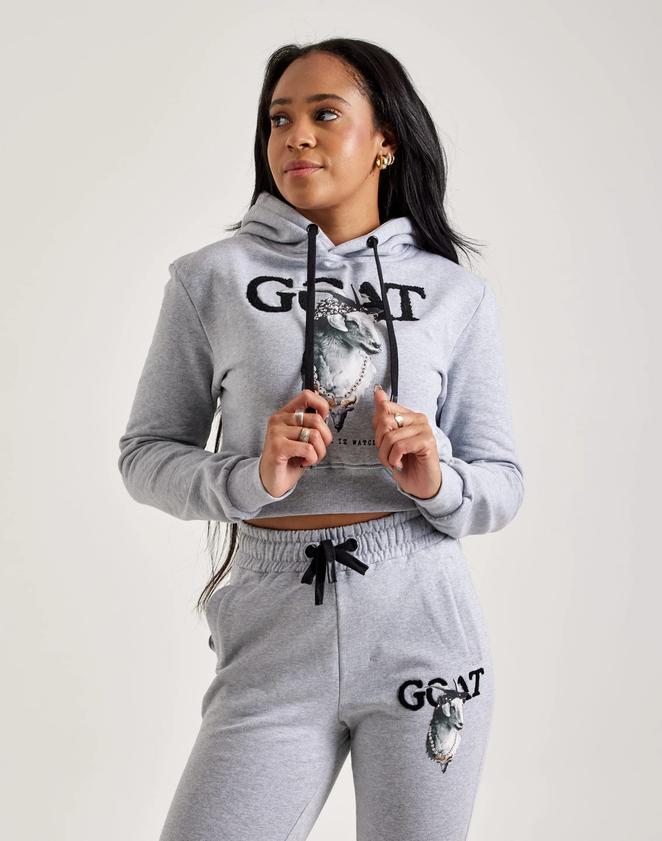 StretchWaistband Streetz Iz Watchin Goat Cropped Pullover Hoodie