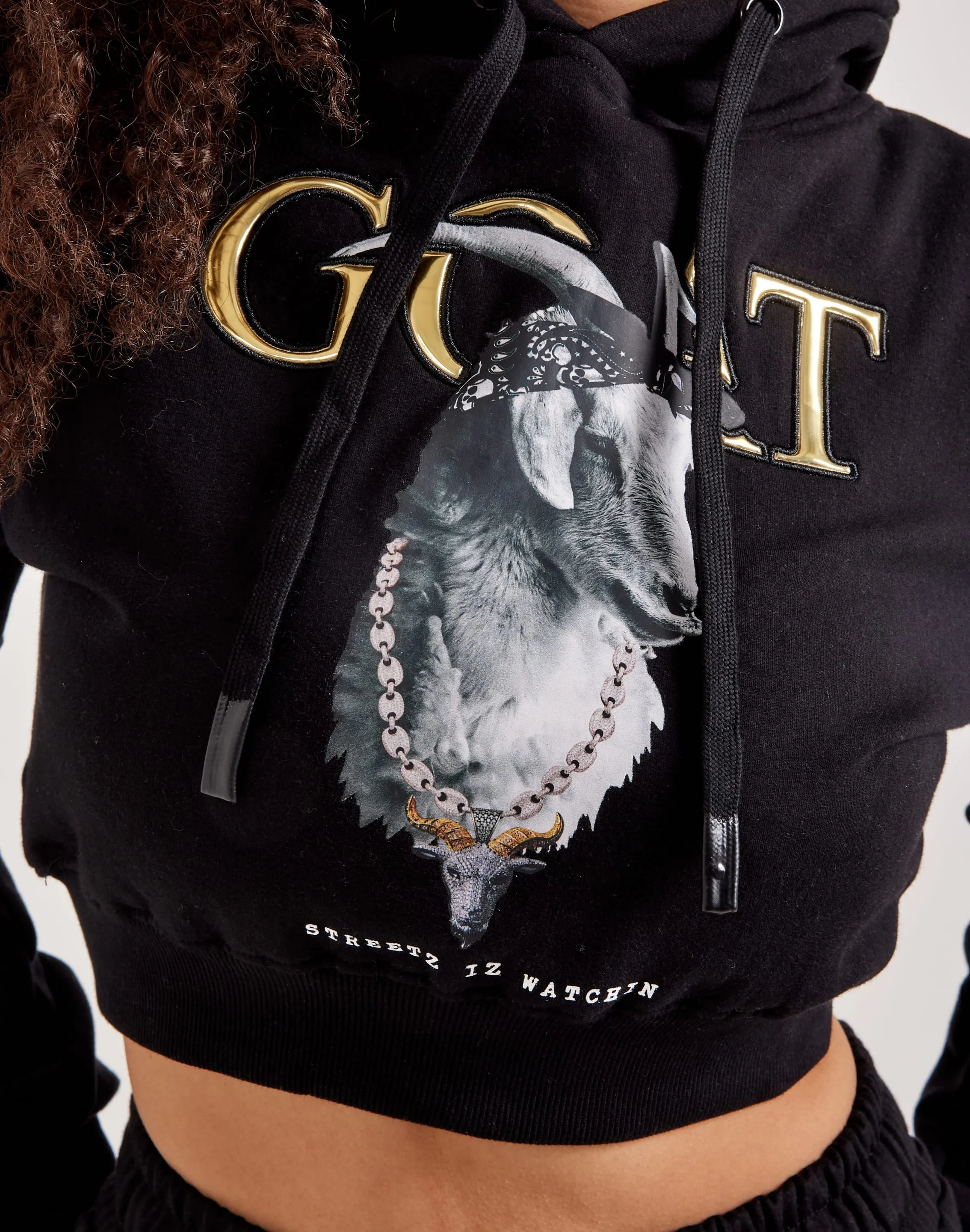 Sun Protection Fabric BreathableMesh Streetz Iz Watchin Goat Cropped Pullover Hoodie