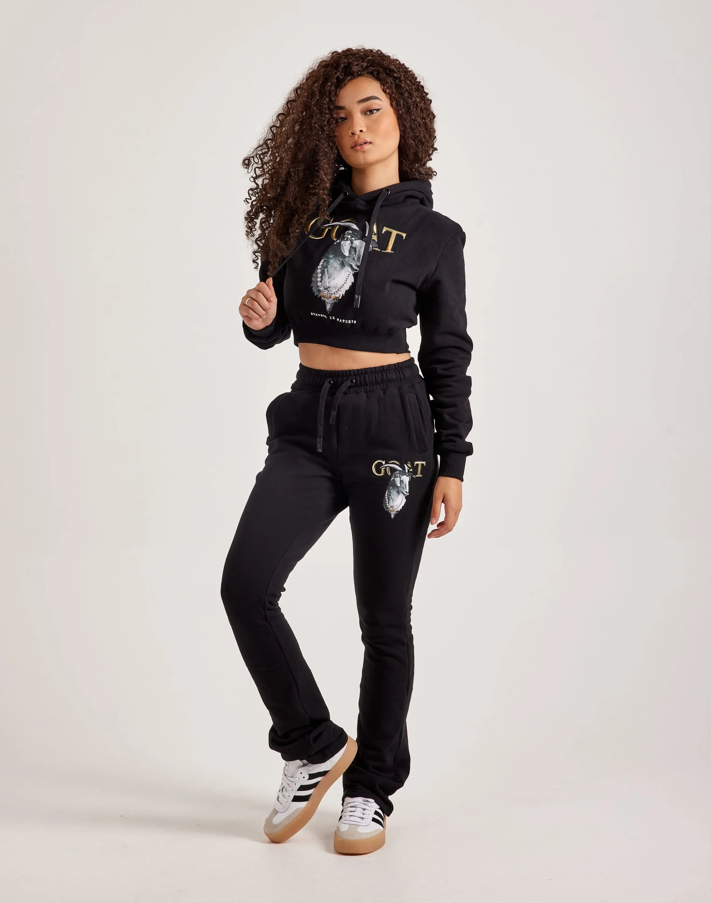 EcoDye Process Streetz Iz Watchin Goat Cropped Pullover Hoodie