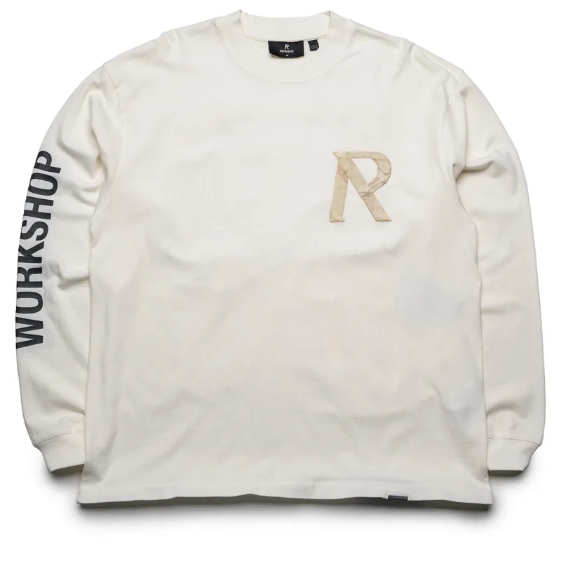 Represent Masking Tape Initial L/S Tee - Flat White theme park venue Daily Use