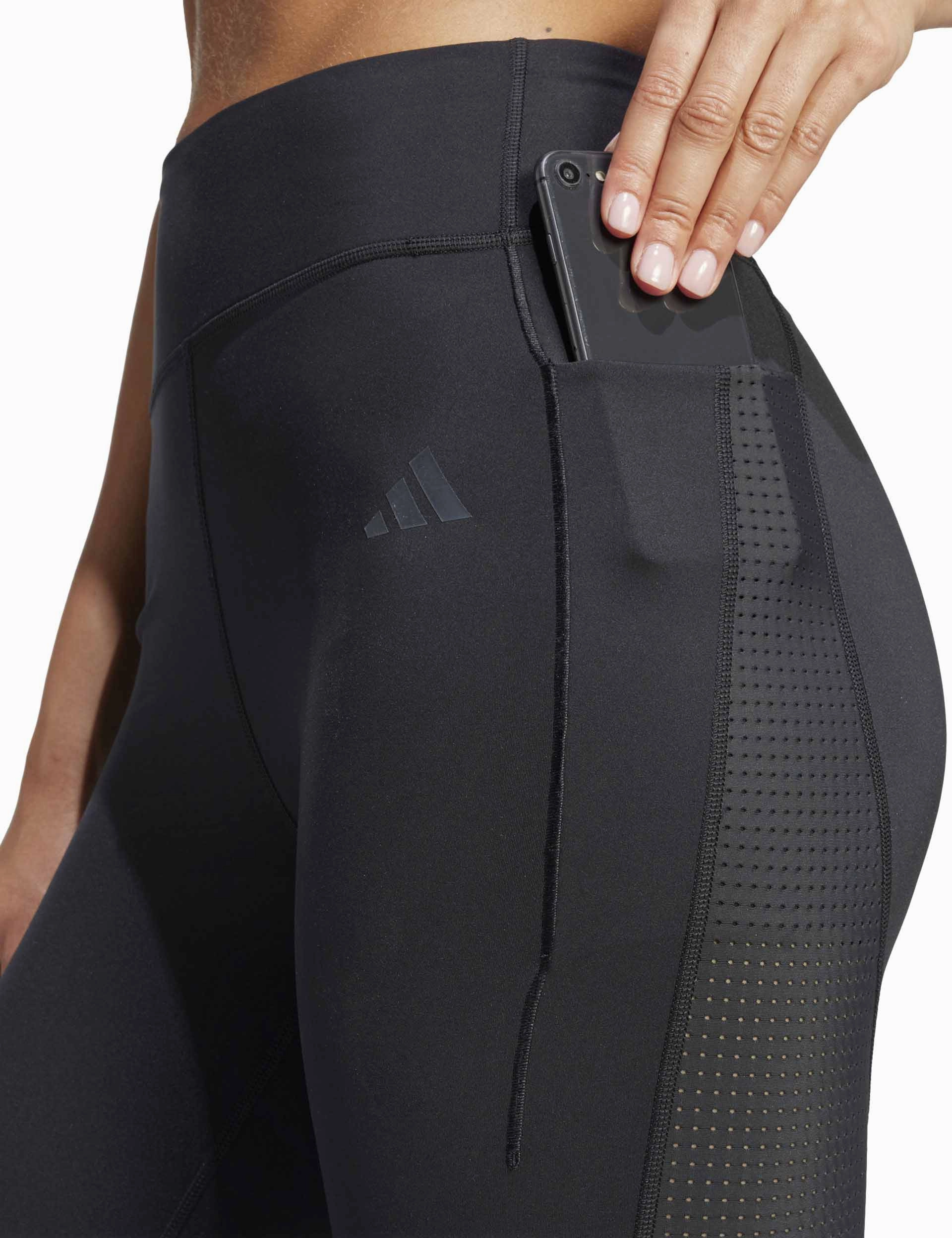 Double Layer Outdoor Running Flexible Fitwear Cool Intensity 7/8 Leggings - Black