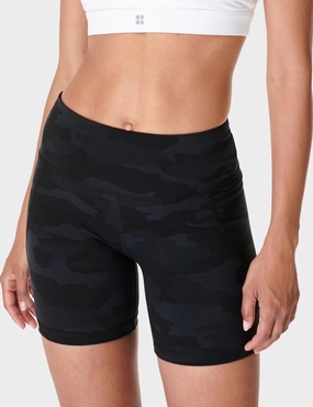 Power 6" Cycling Shorts - Ultra Black Camo Print Snag Free Zipper Versatile Fit