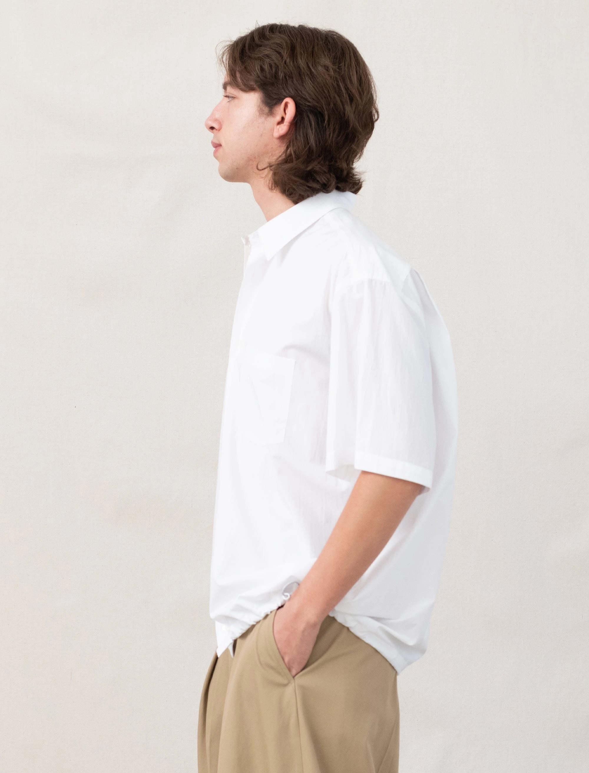 Quick Dry Material MultiPanel Design Short Sleeve Cinch Shirt (White)