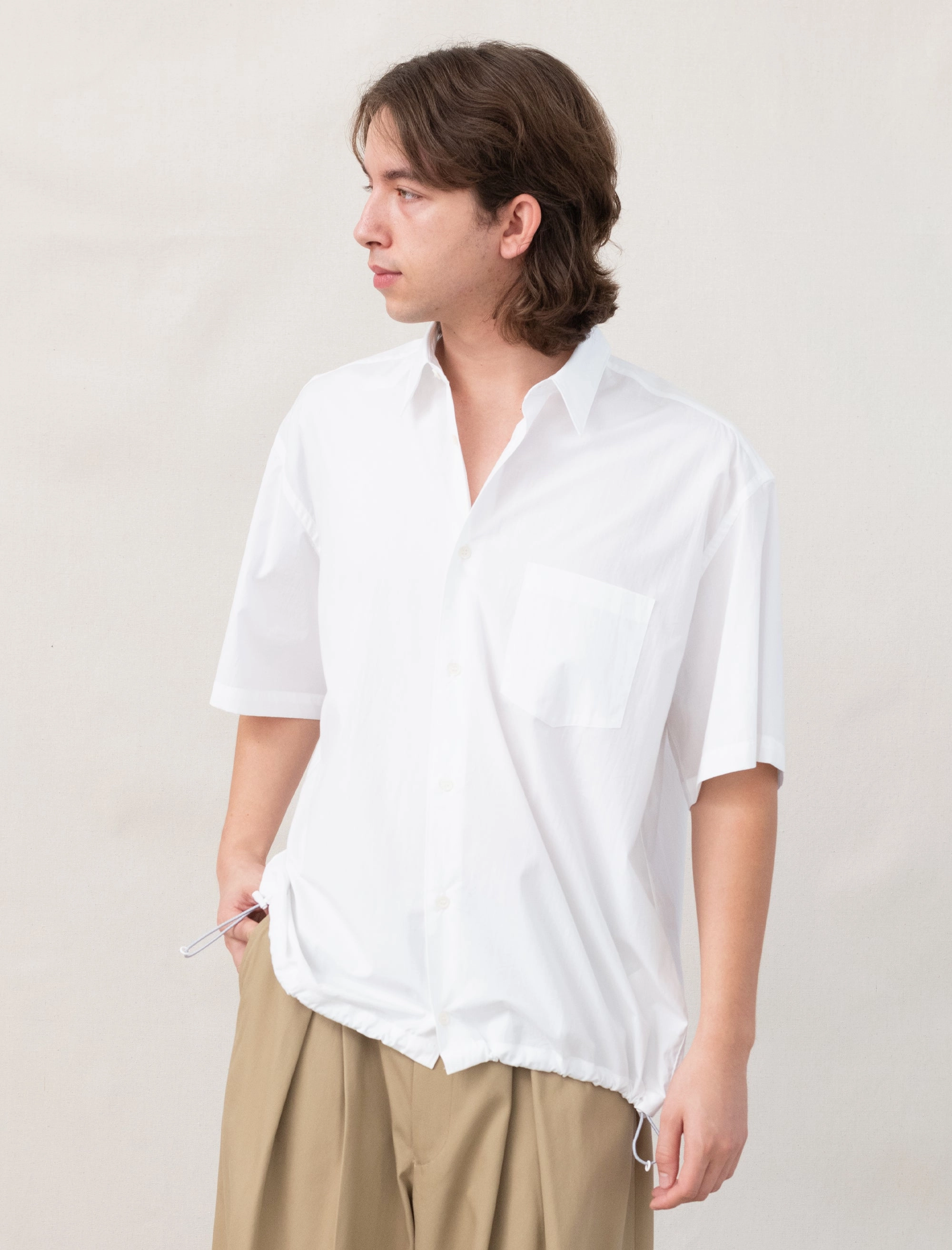 Short Sleeve Cinch Shirt (White) Durable Reinforced Hem
