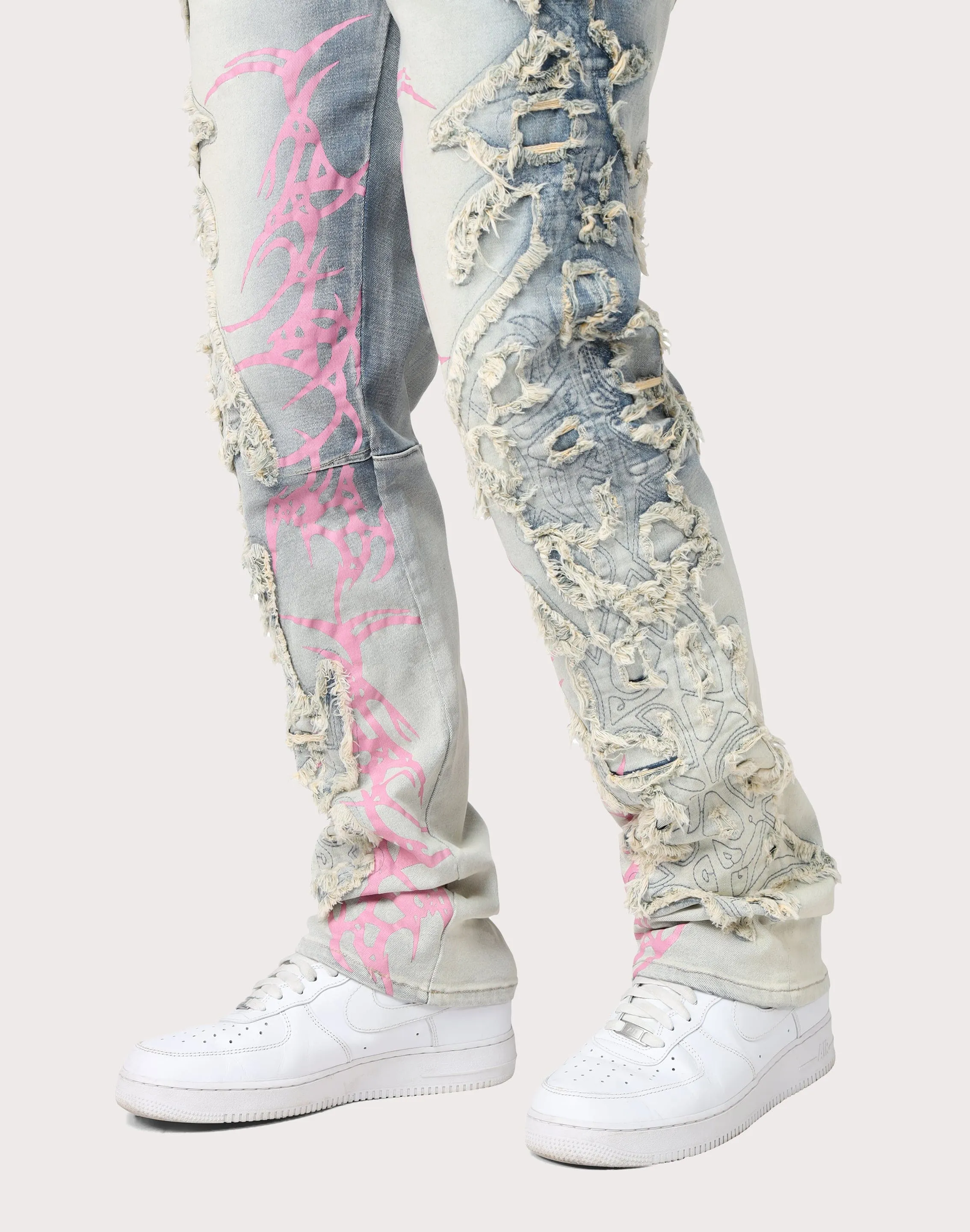 Gentle Breeze Noble Grace Grindhouse Slim Fit Thorn Frayed Denim Jeans