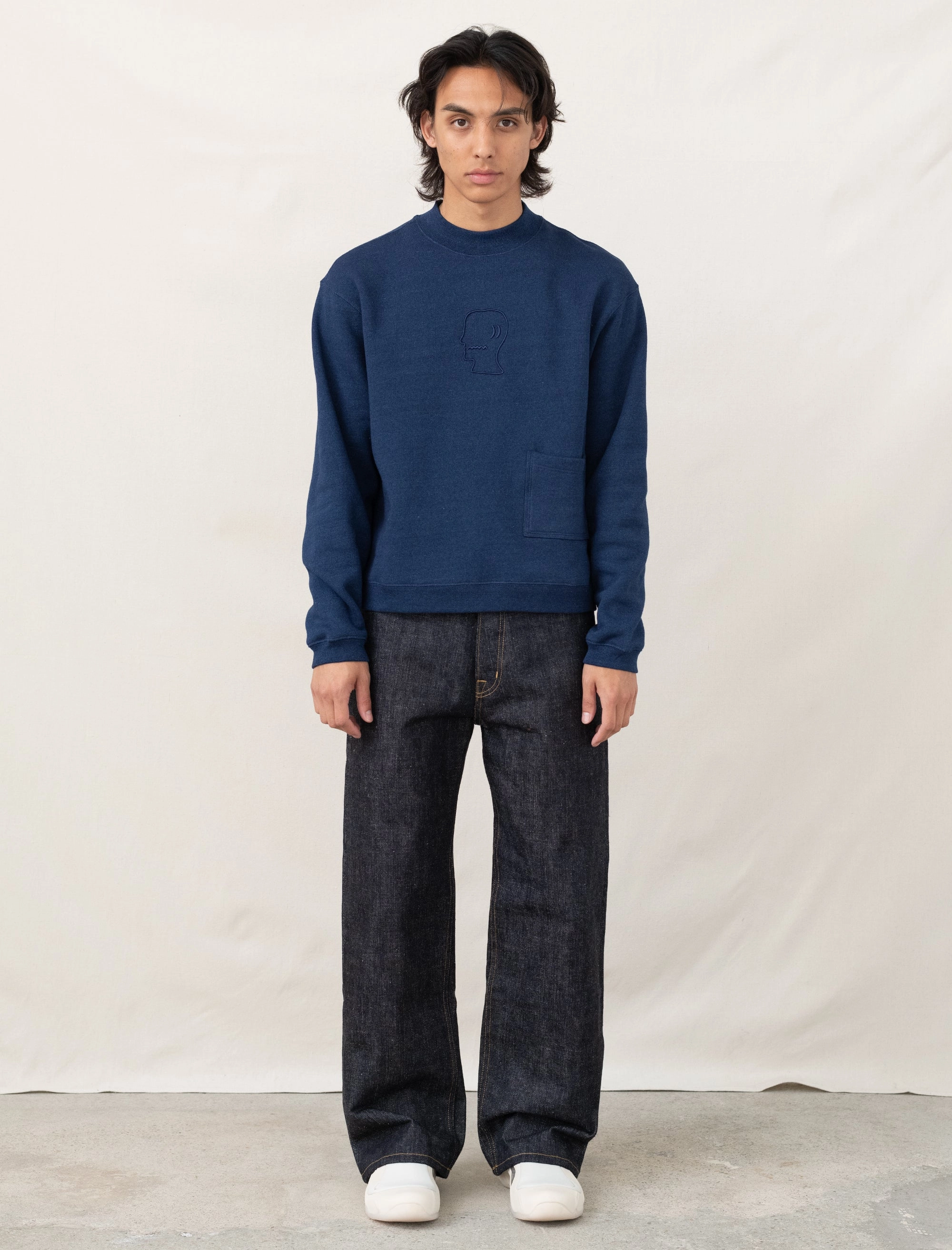 Mockneck Sweatshirt (Indigo) Contrast Stitch Accent