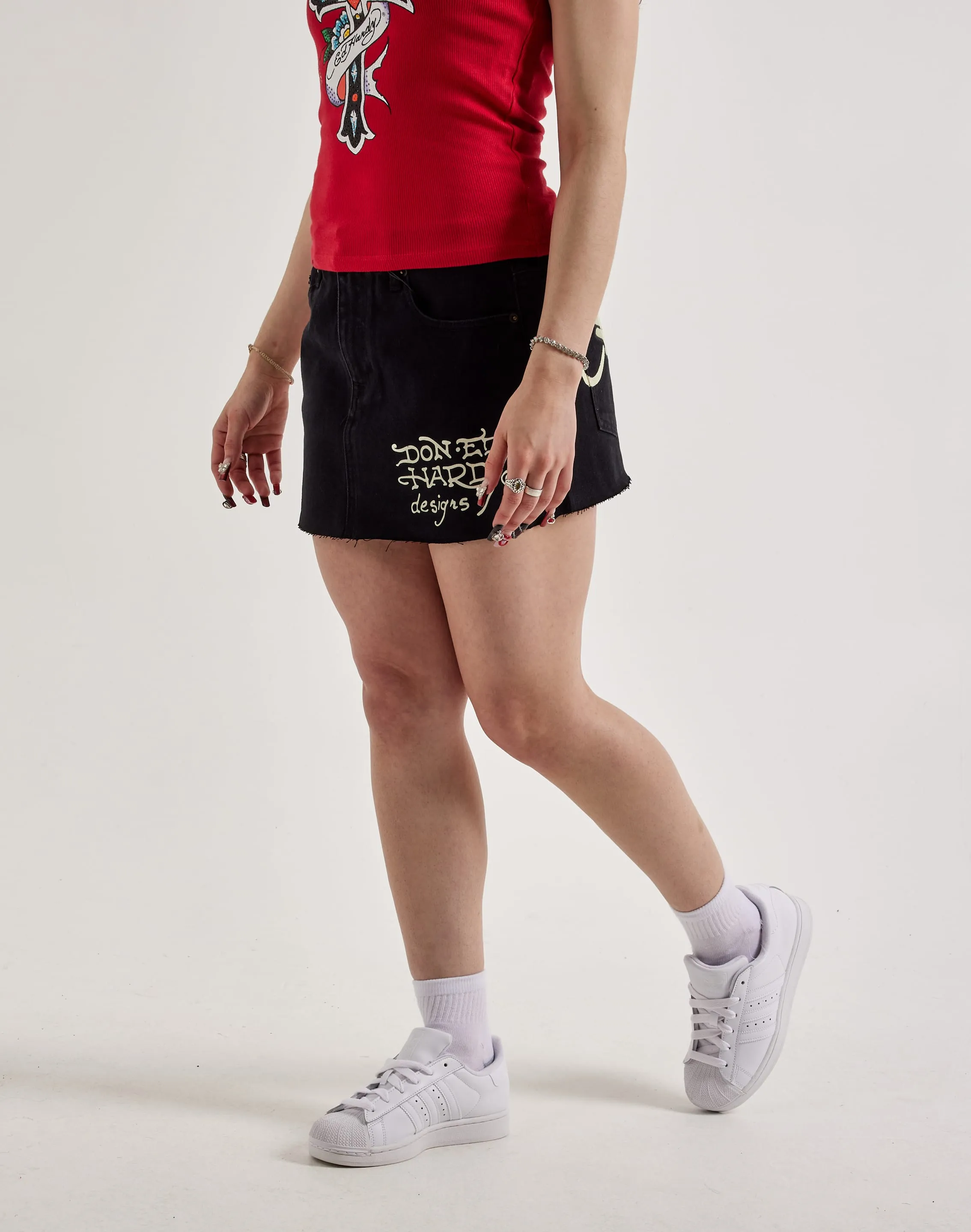 CompactKnit Airtight Zipper Ed Hardy Skull Denim Skirt