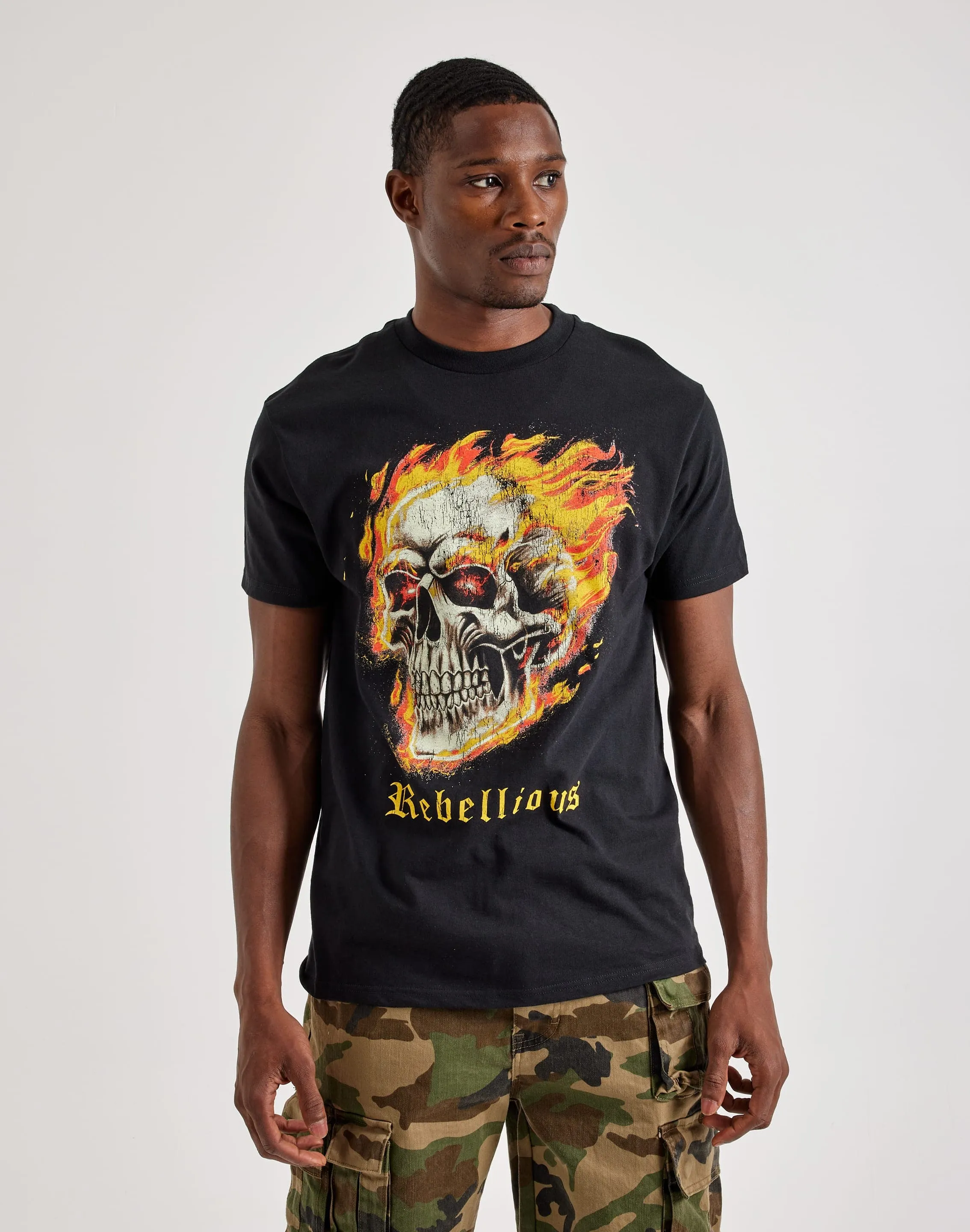 Tencel Blend Fabric BMG Skull On Fire Tee