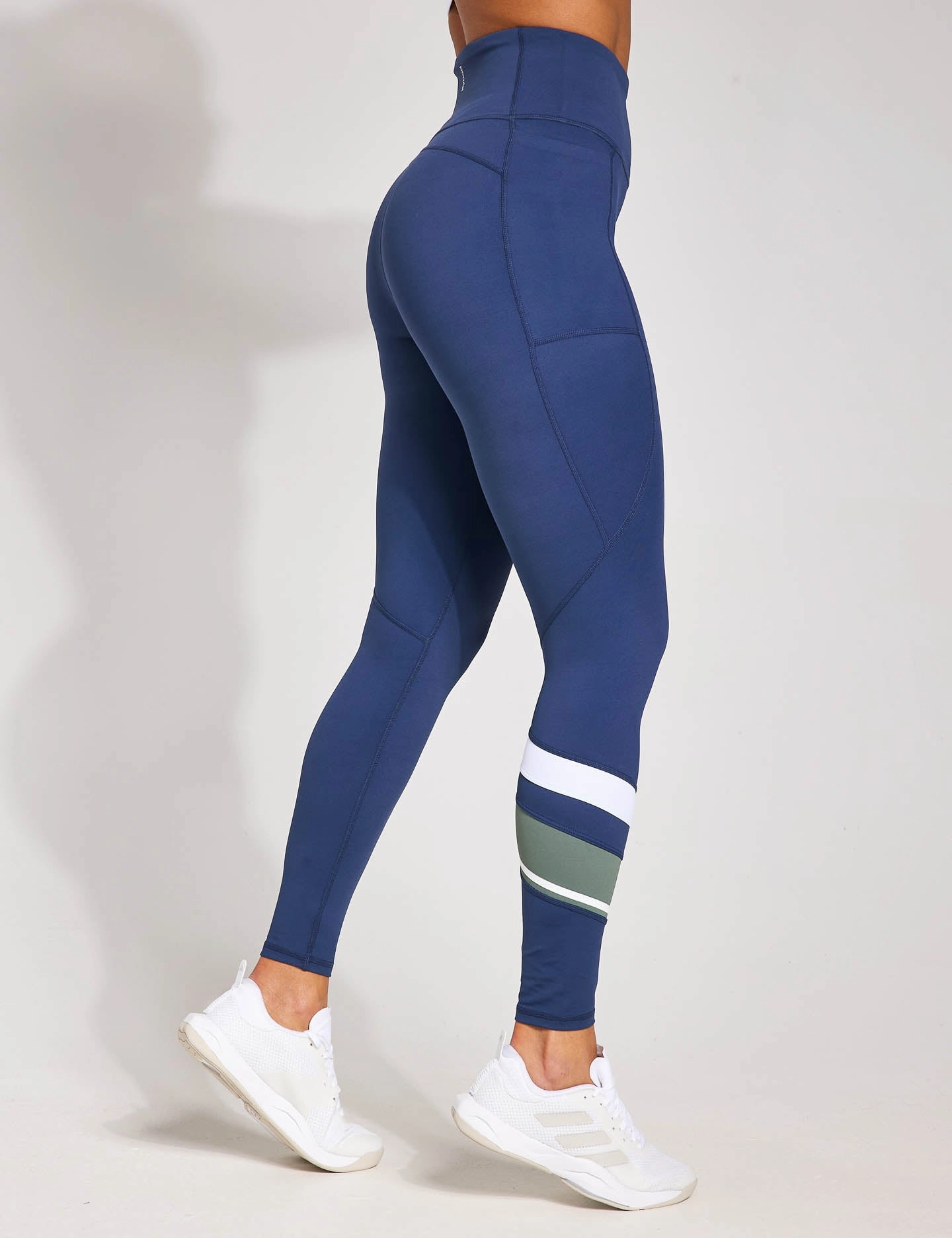 Limitless Legging - Navy-Green-White anti slip grip Mesh Panel Outdoor Running