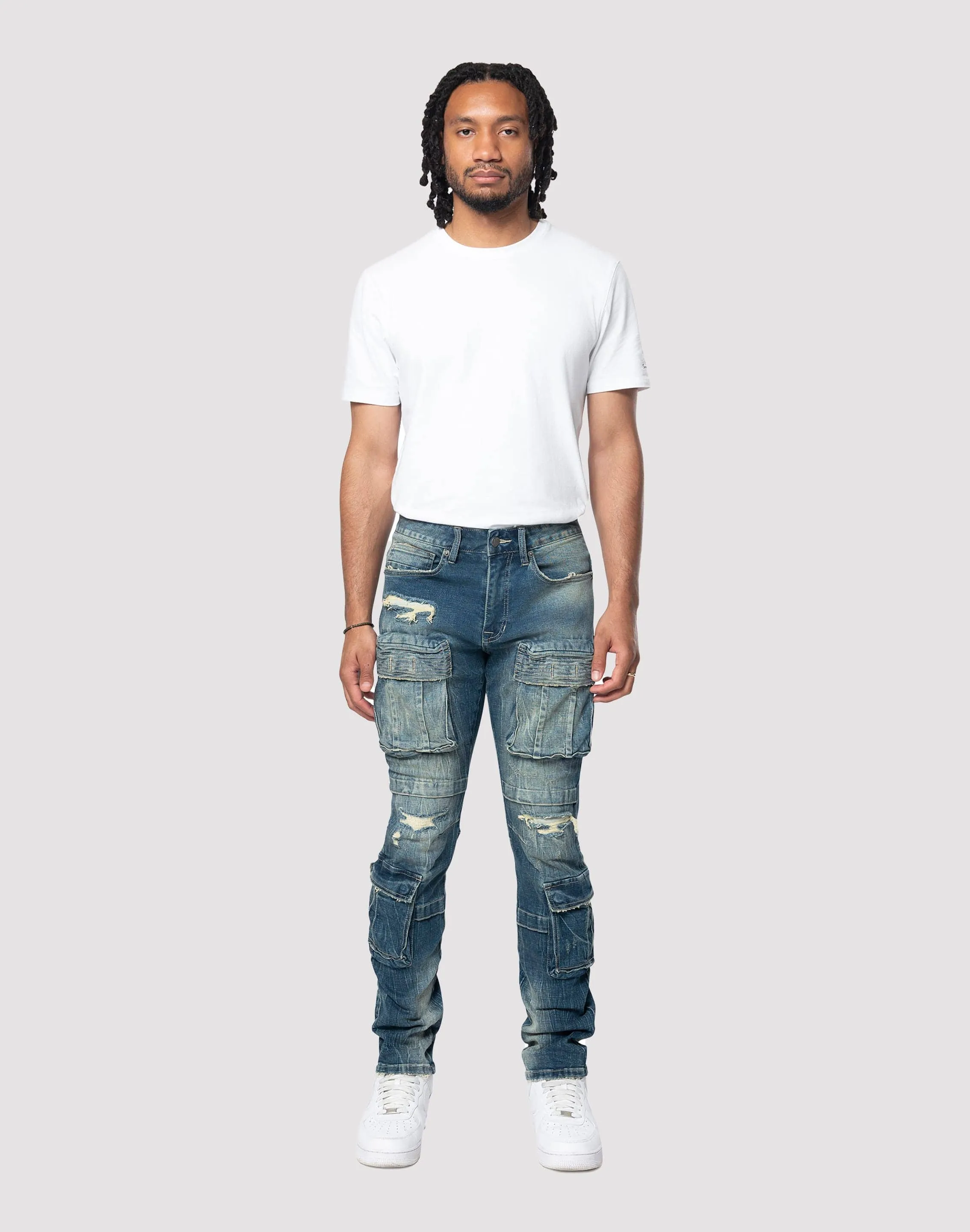 Formal Tone Layered Paneling Grindhouse Utility Slim Fit Denim Jean