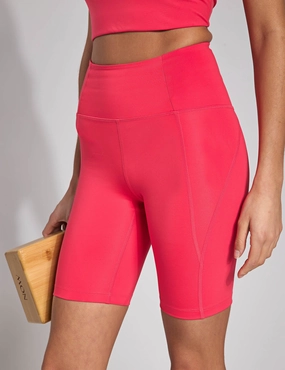 High Waisted Bike Short - Geranium Casual Outfit Cool Basic
