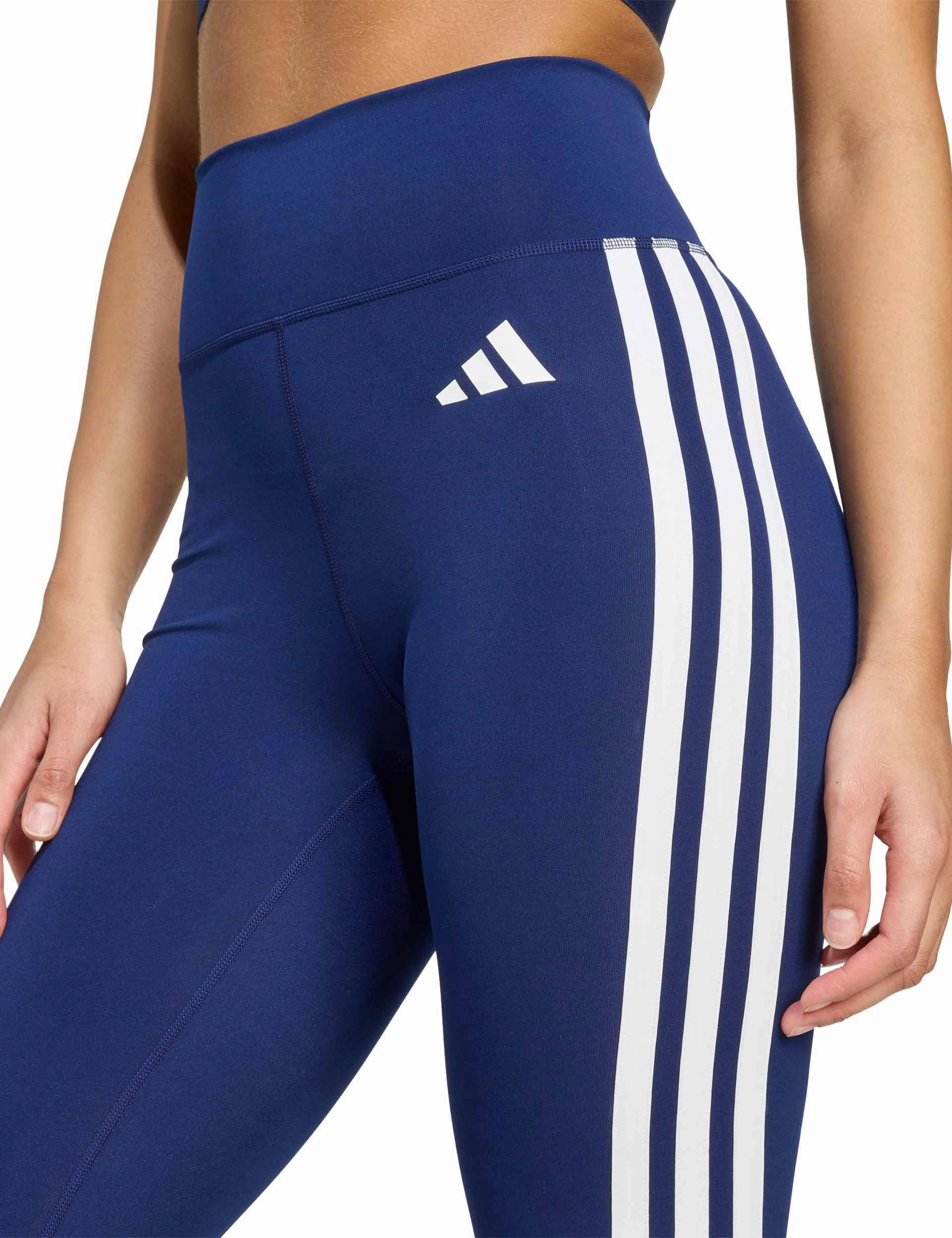 Optime Essentials 3-Stripes 7/8 Leggings - Dark Blue/White UV Protective Contoured Support