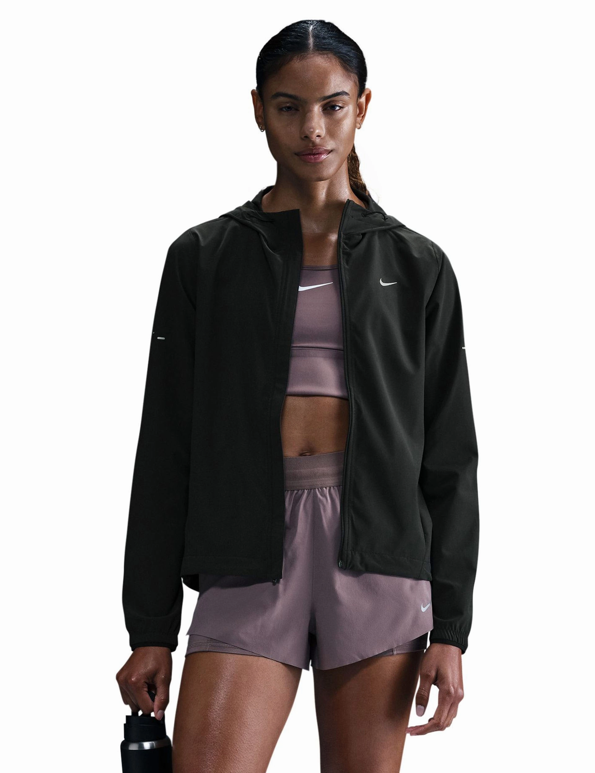 Swift Repel Packable Running Jacket - Black/Reflective Silver Elastic Cuff Adjustment Weather Fit