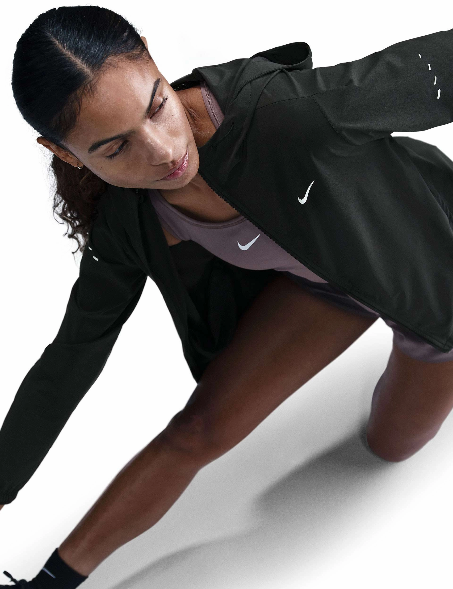 Soft Shell Water Resistant Coat Swift Repel Packable Running Jacket - Black/Reflective Silver