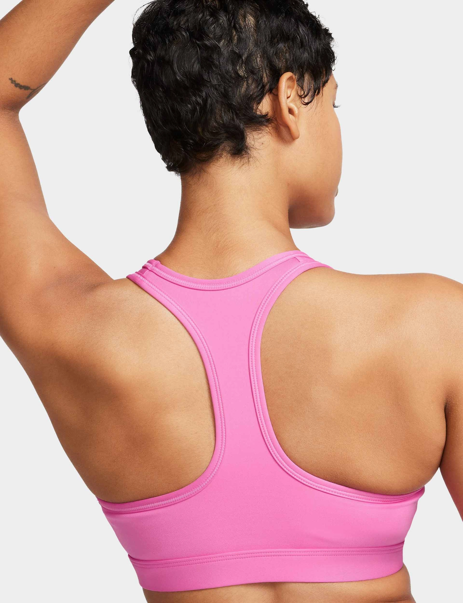 Swoosh Medium Support Bra - Playful Pink/White Moisture Wicking Fabric Body-Conforming Fit