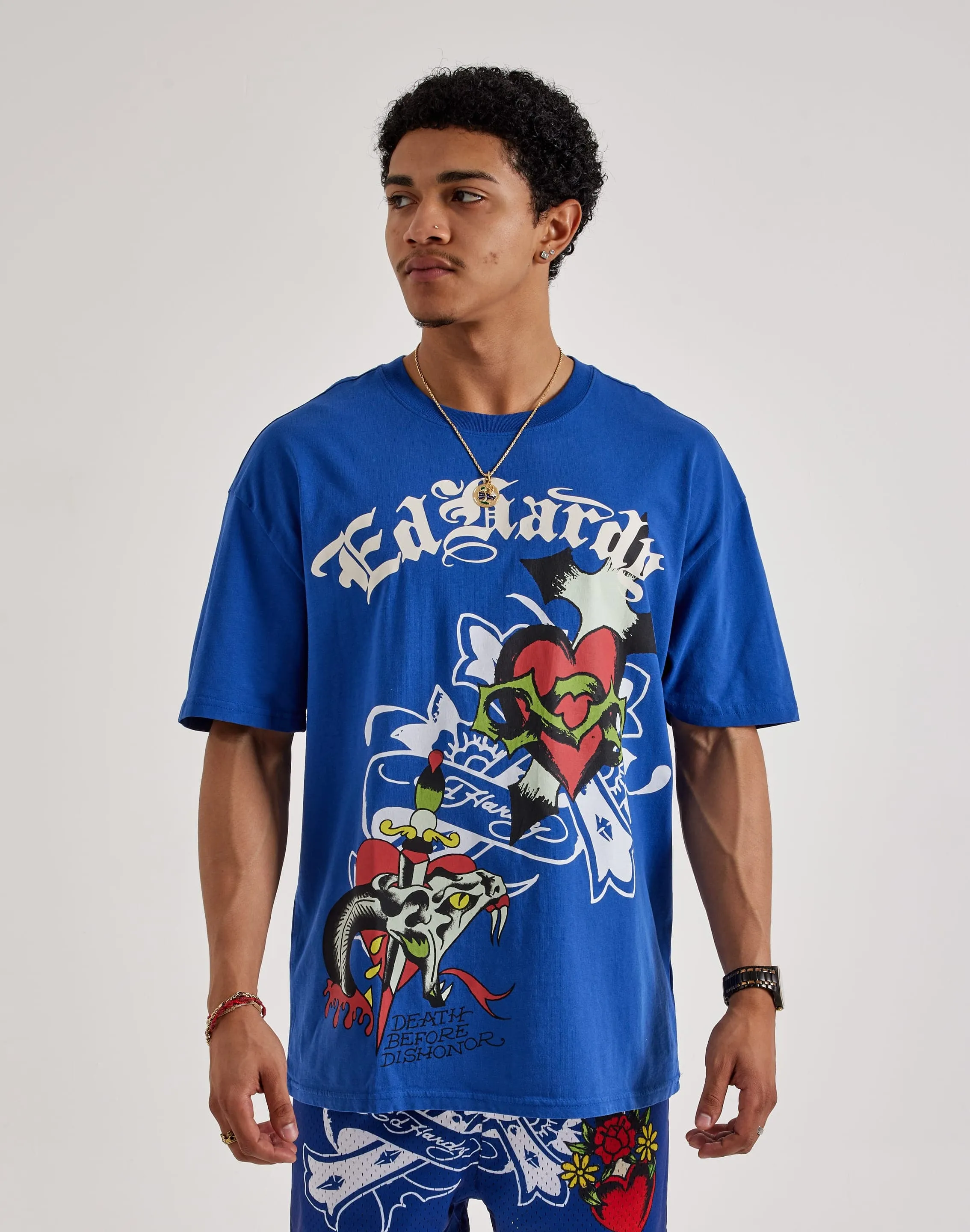 Ed Hardy Cross Heart Boxy Tee Open Heart Thick Fiber