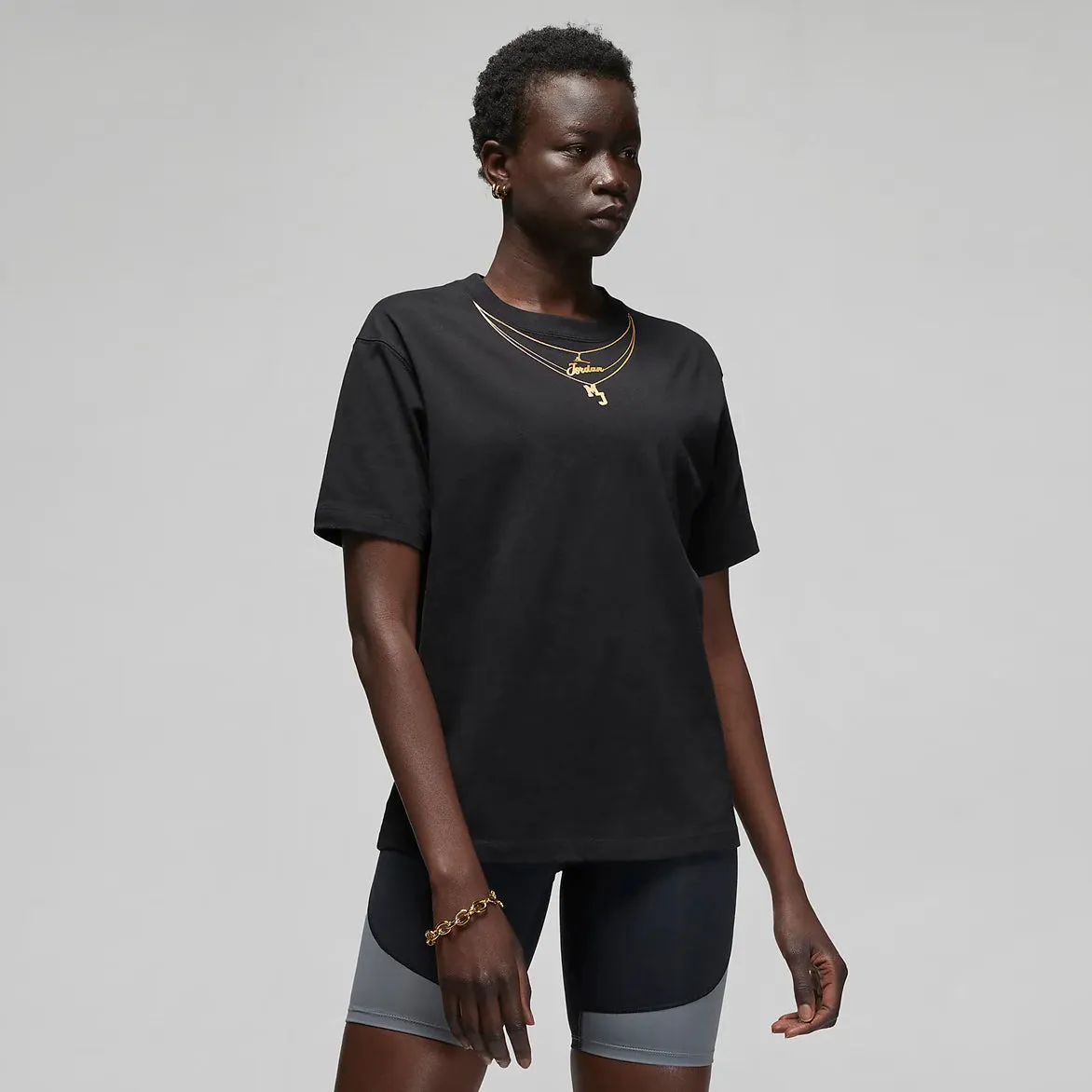 WMNS HERITAGE GOLD CHAIN TEE - BLACK Brave Fit VentilatedMesh