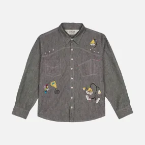 GARDEN PARTY CHAMBRAY BUTTON UP SHIRT - GREY Pure Tone