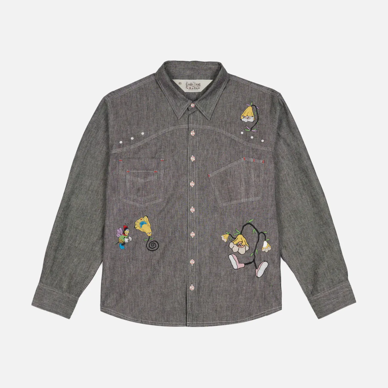 Cool Glow GARDEN PARTY CHAMBRAY BUTTON UP SHIRT - GREY