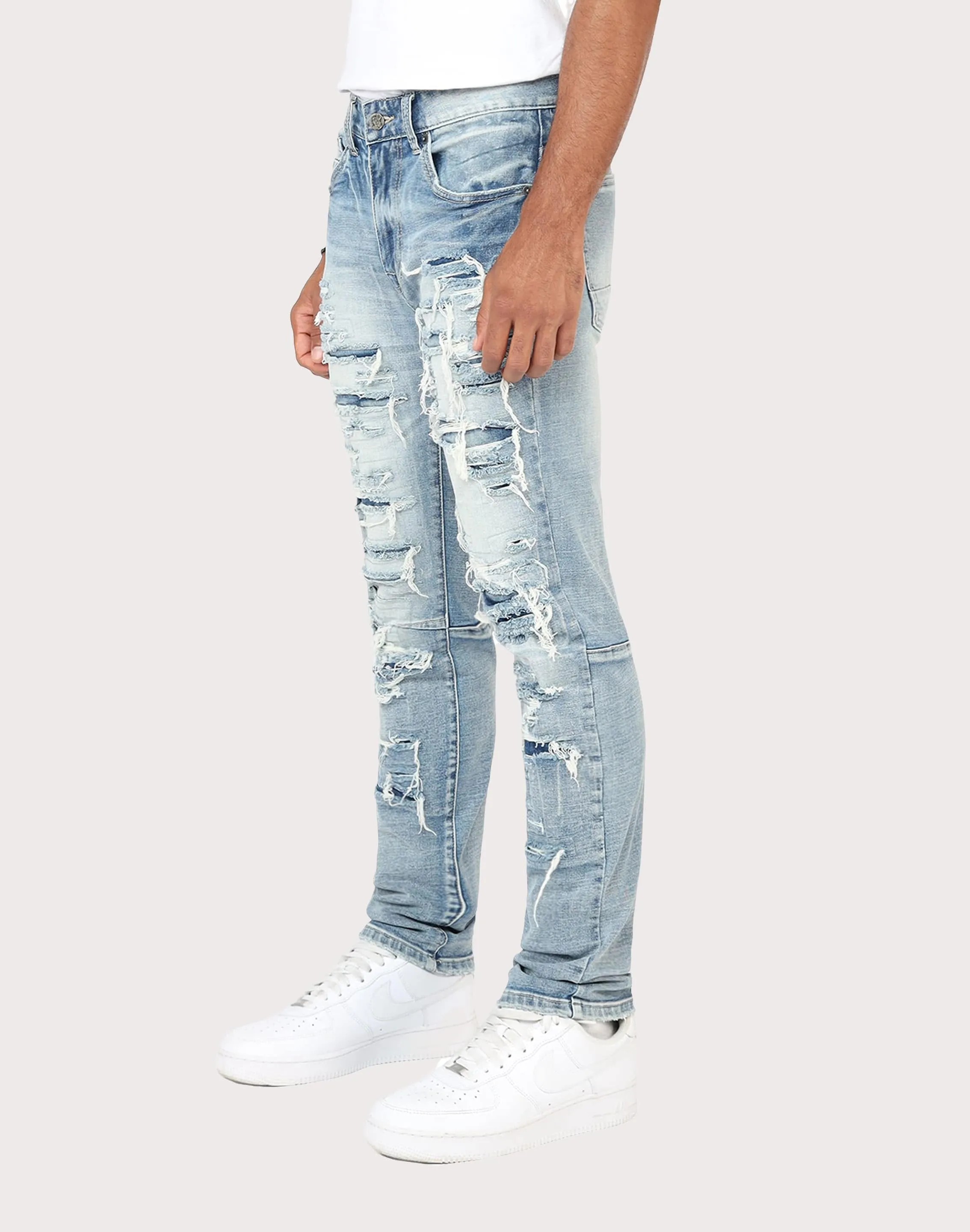 Grindhouse Ashley Slim Fit Heavy Rip N Repair Denim Jeans Layer Safe