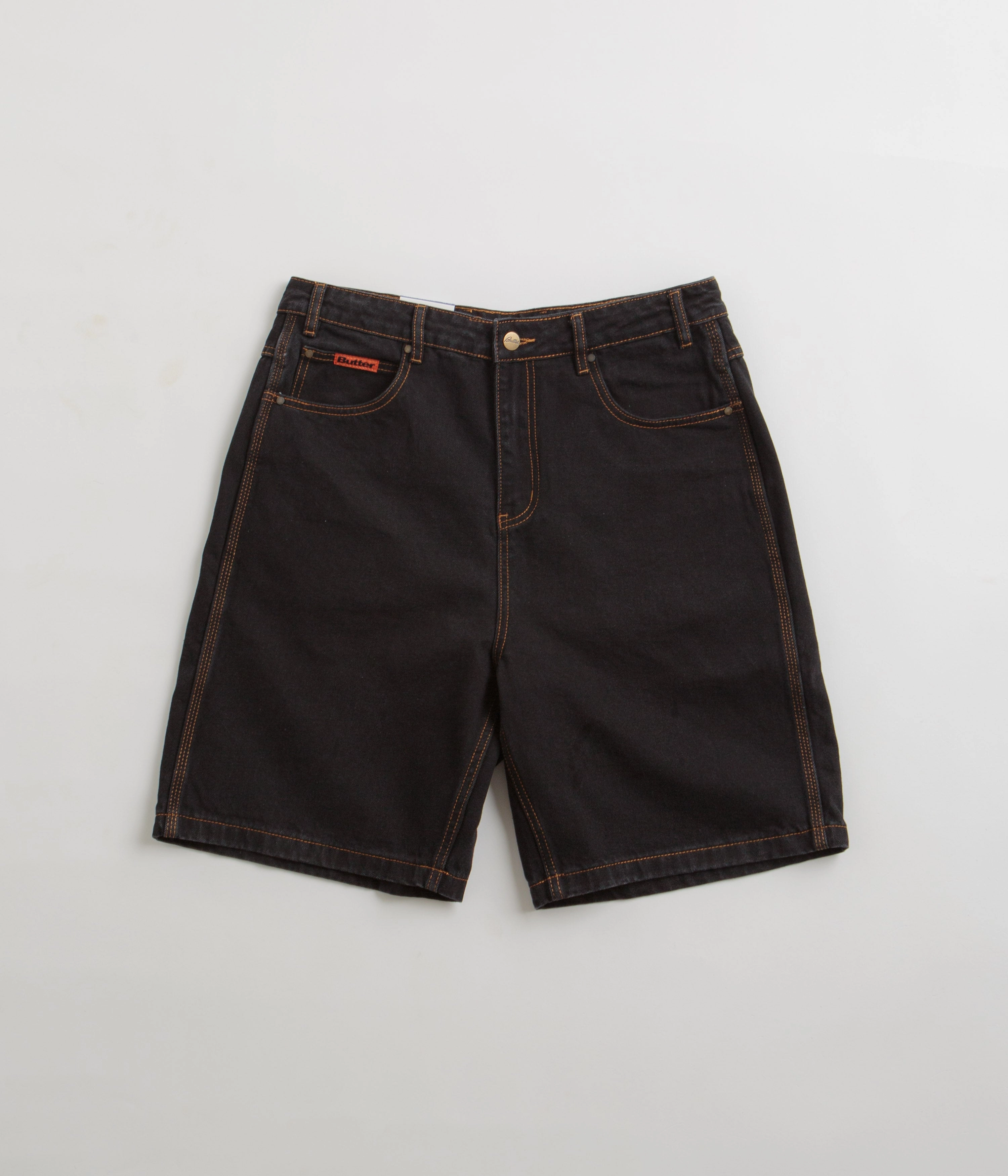 Butter Goods Baggy Denim Shorts - Washed Black polo shirt Reinforced Seams