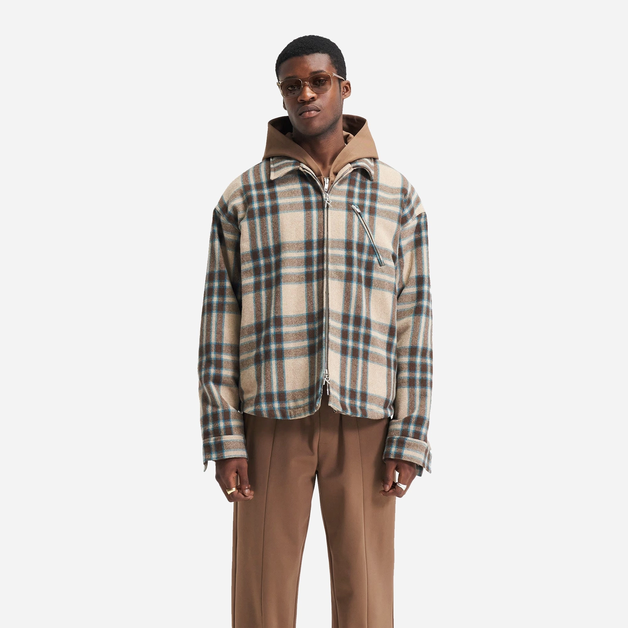 Represent | HEAVY ZIP OVERSHIRT  { BROWN CHECK CompressionEnhanced Rich Tone