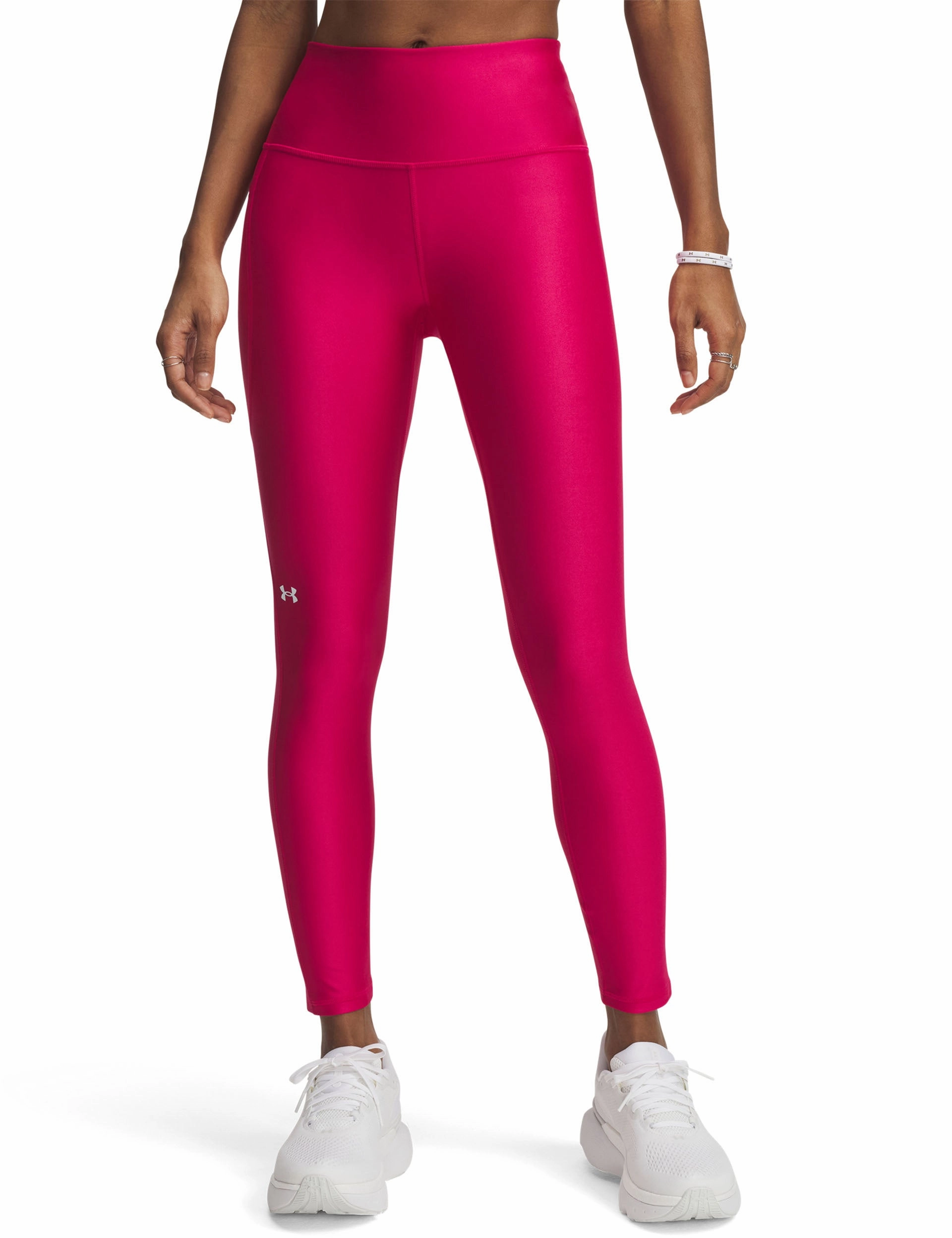 Petite Size Rib Knit Weightless Compression Tech Ankle Leggings - Shaded Fuchsia/White