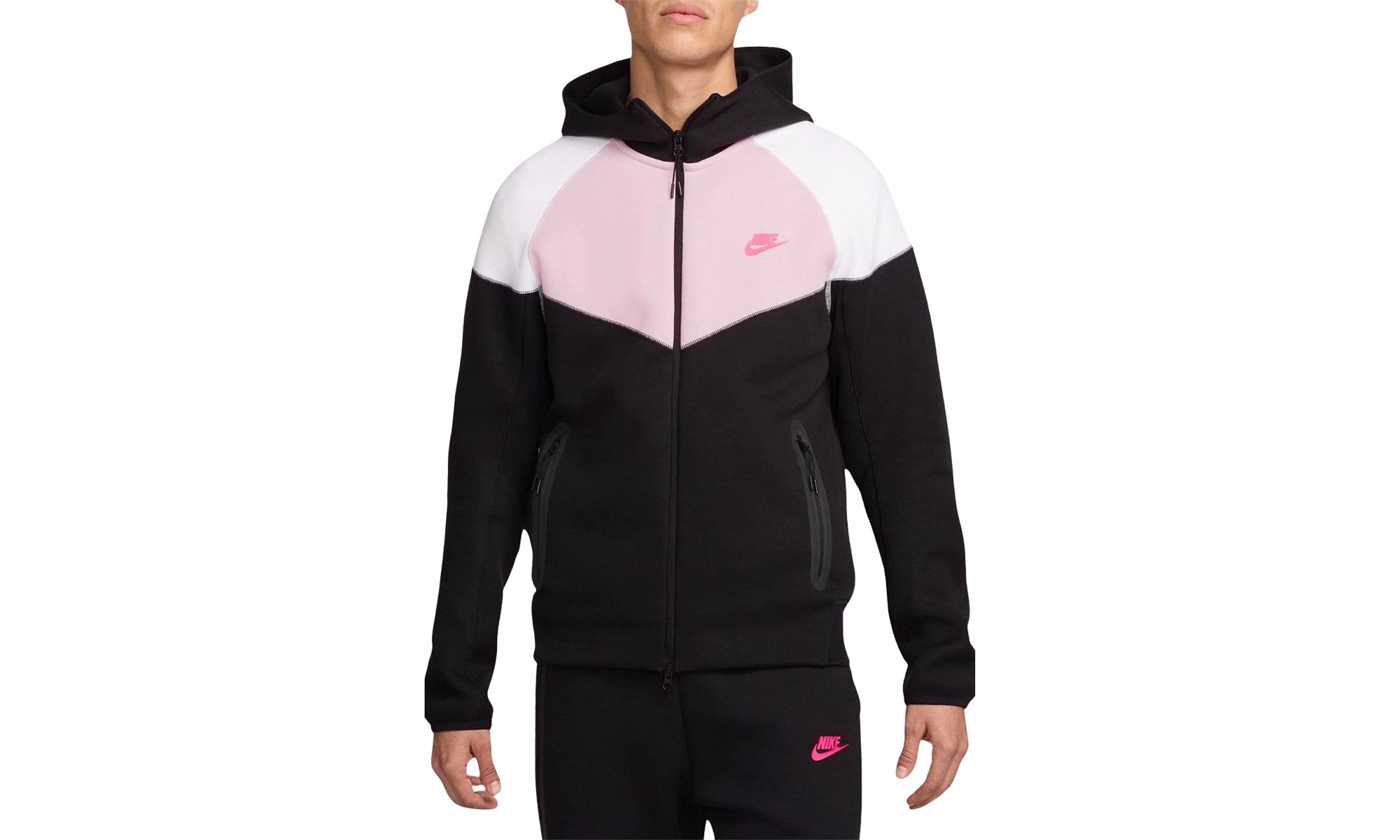 Tech Fleece Windrunner Full-zip Hoodie Mens Style "WHITE/BLACK/PINK/BLACK"