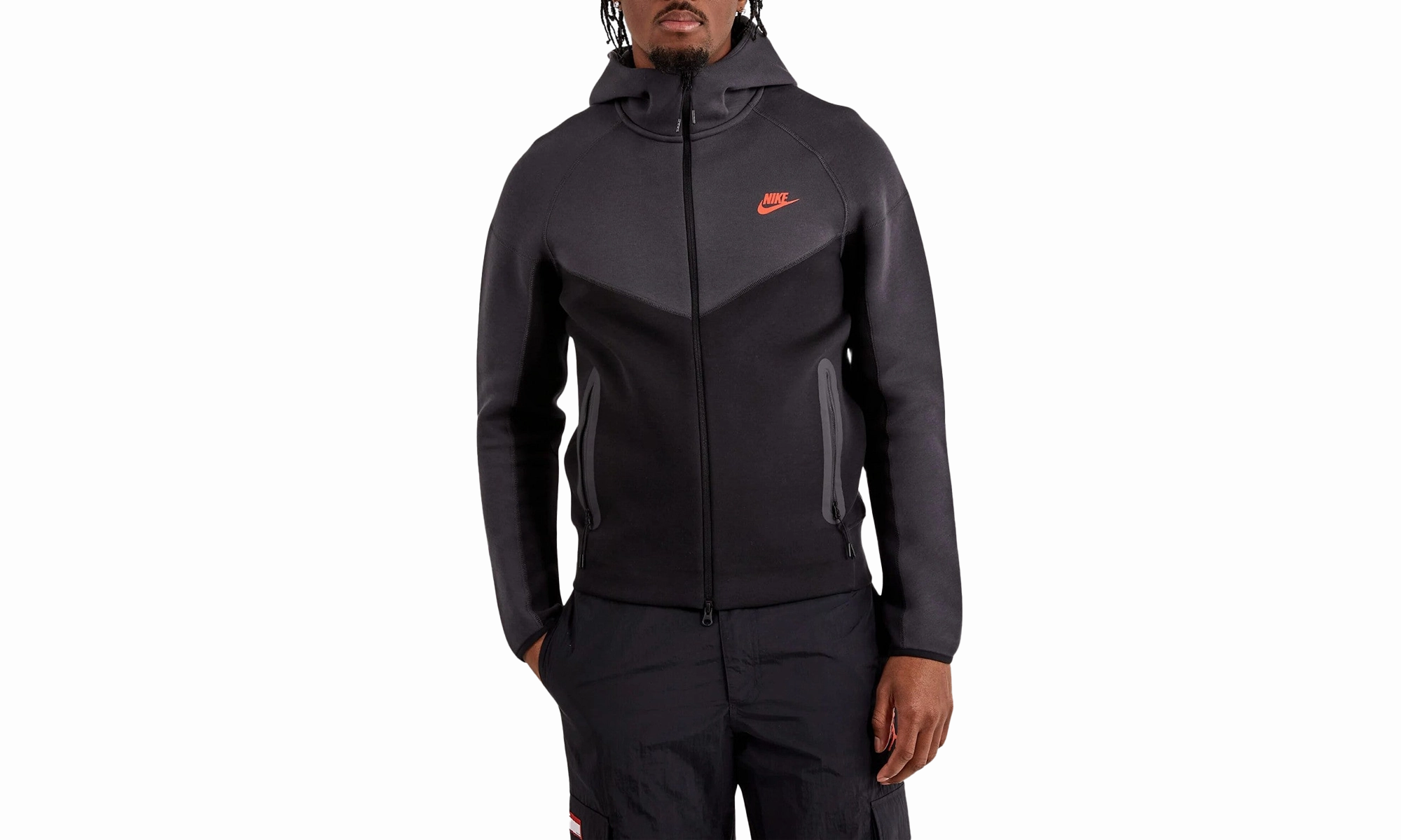 Tech Fleece Windrunner Men's Full-zip Hoodie "Black/Dark Smoke Grey/Light Crimson"