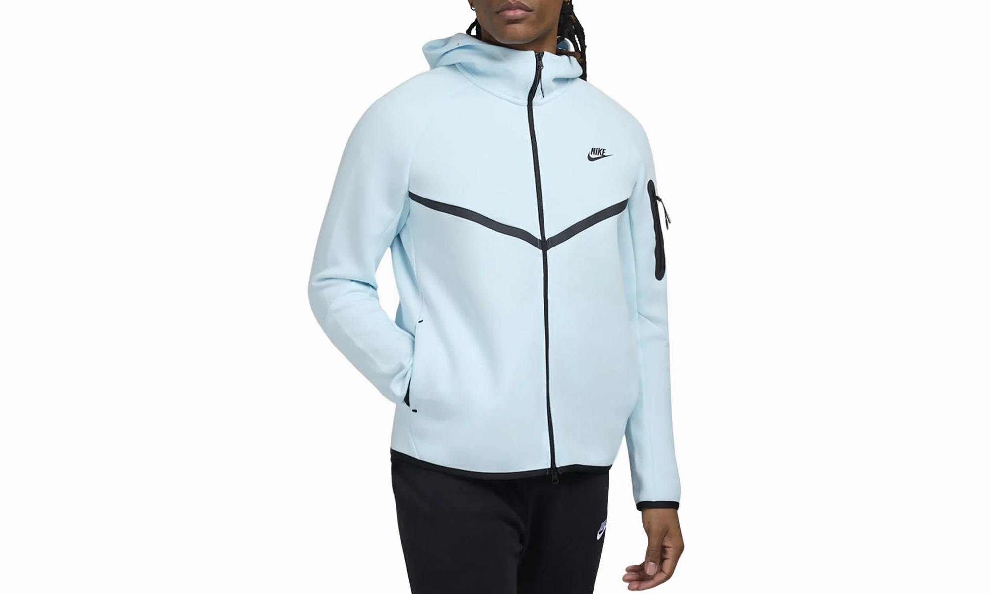 Tech Full-zip Fleece Windrunner Hoodie "GLACIER BLUE / BLACK"