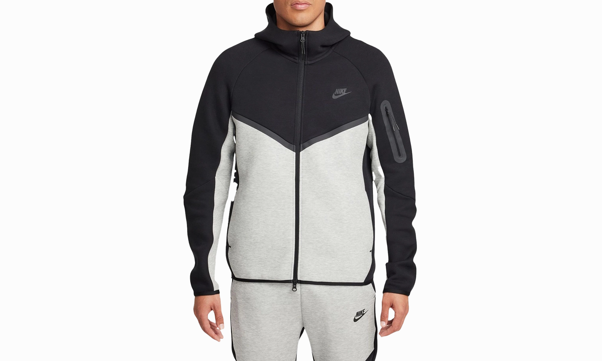 Tech Men's Full-zip Windrunner Hoodie "BLACK/DARK HEATHER-GREY/BLACK"