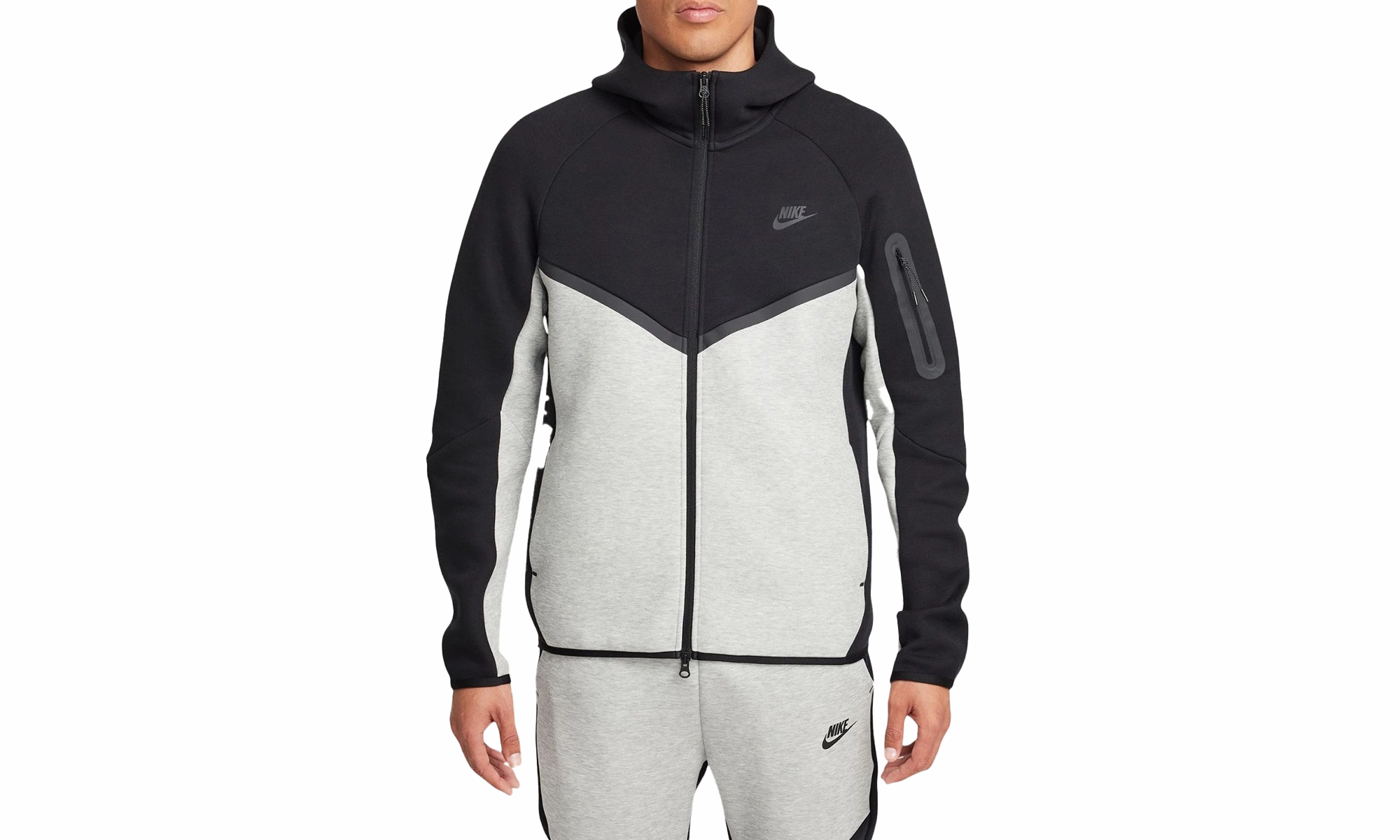 Tech Men's Full-zip Windrunner Hoodie "BLACK/DARK HEATHER-GREY/BLACK"