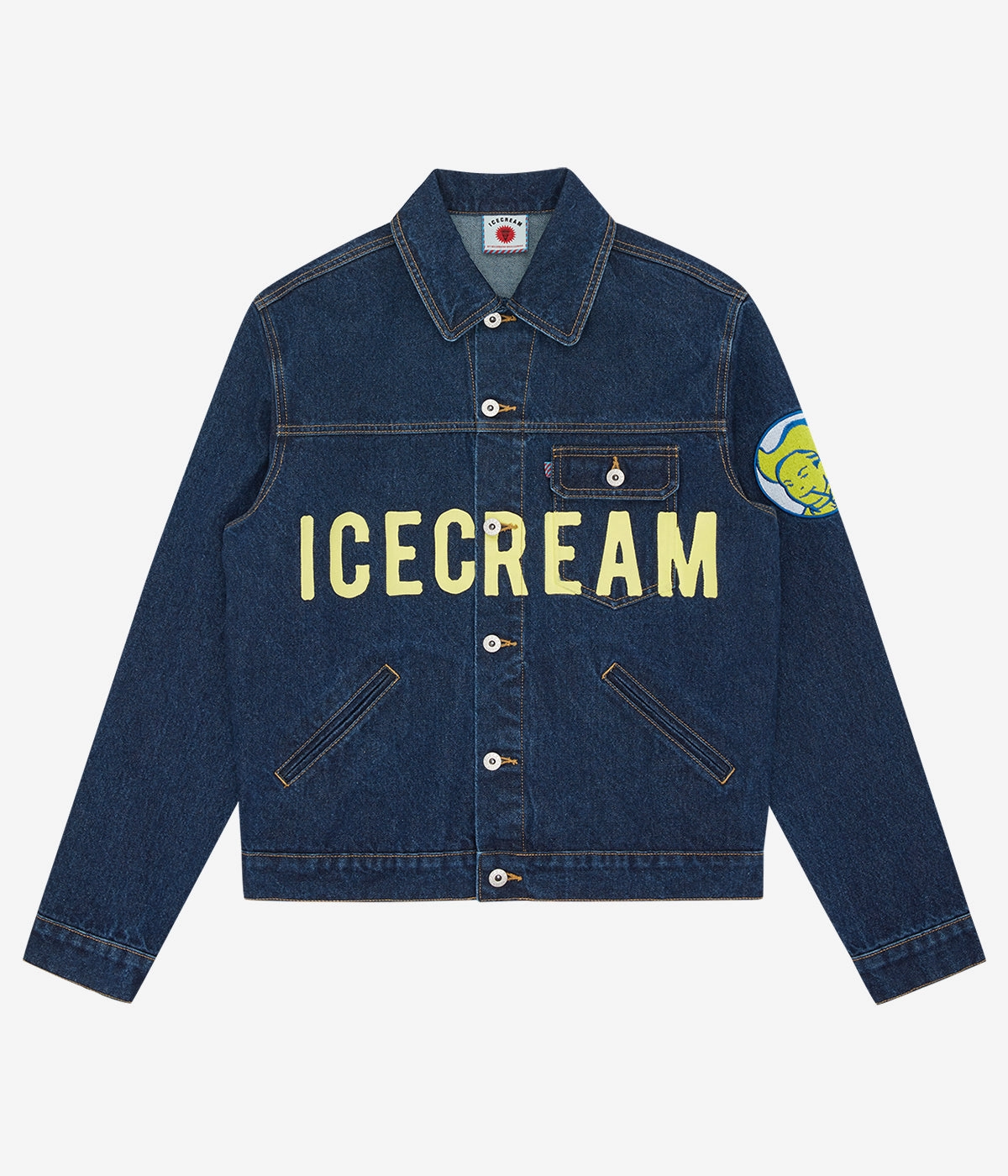 Ice Cream Cowboy Denim Trucker Jacket Full Length Zipper Closure Thick Fabric