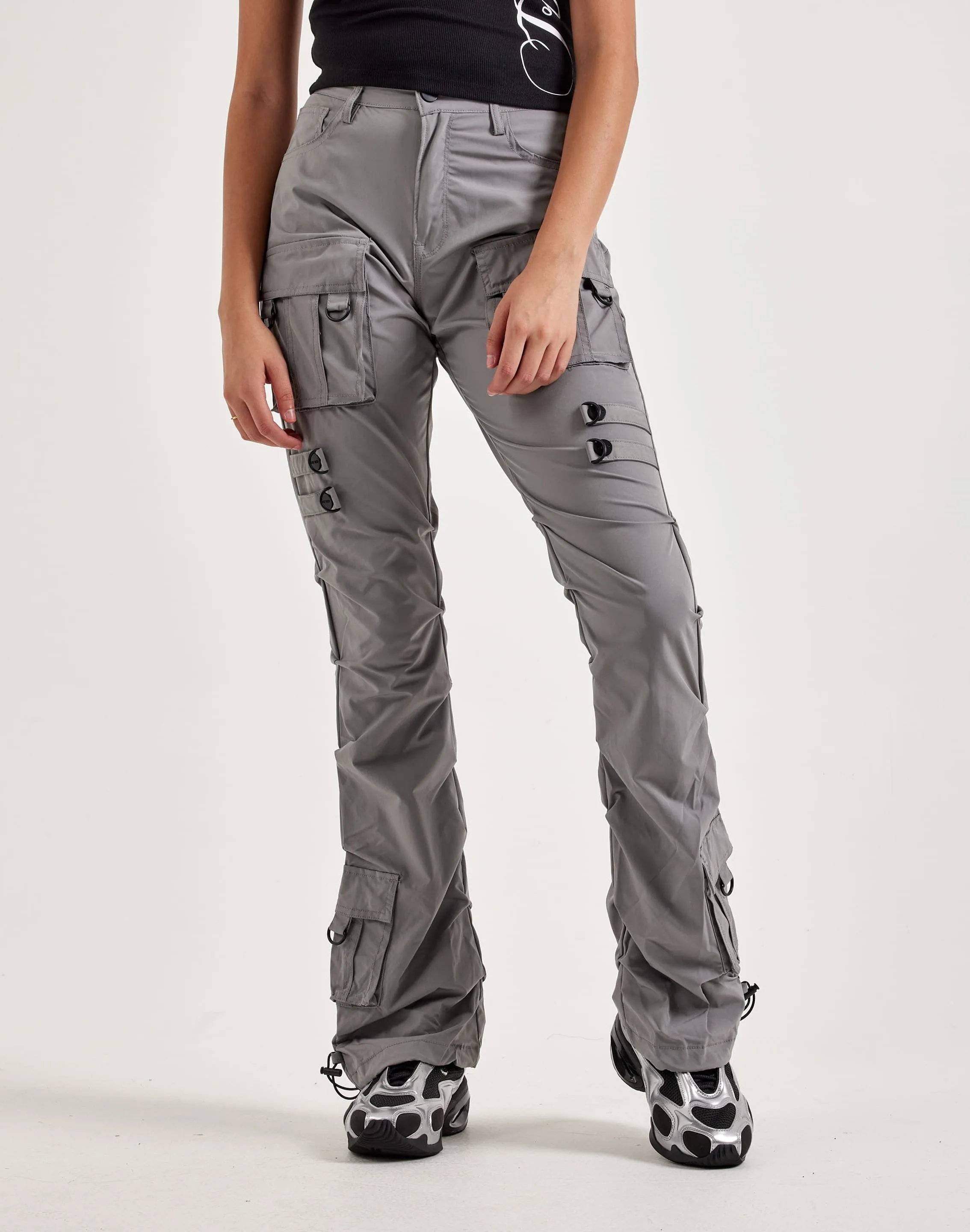 Adjustable Fit Regular Fit Smoke Rise High-Rise Nylon Pants